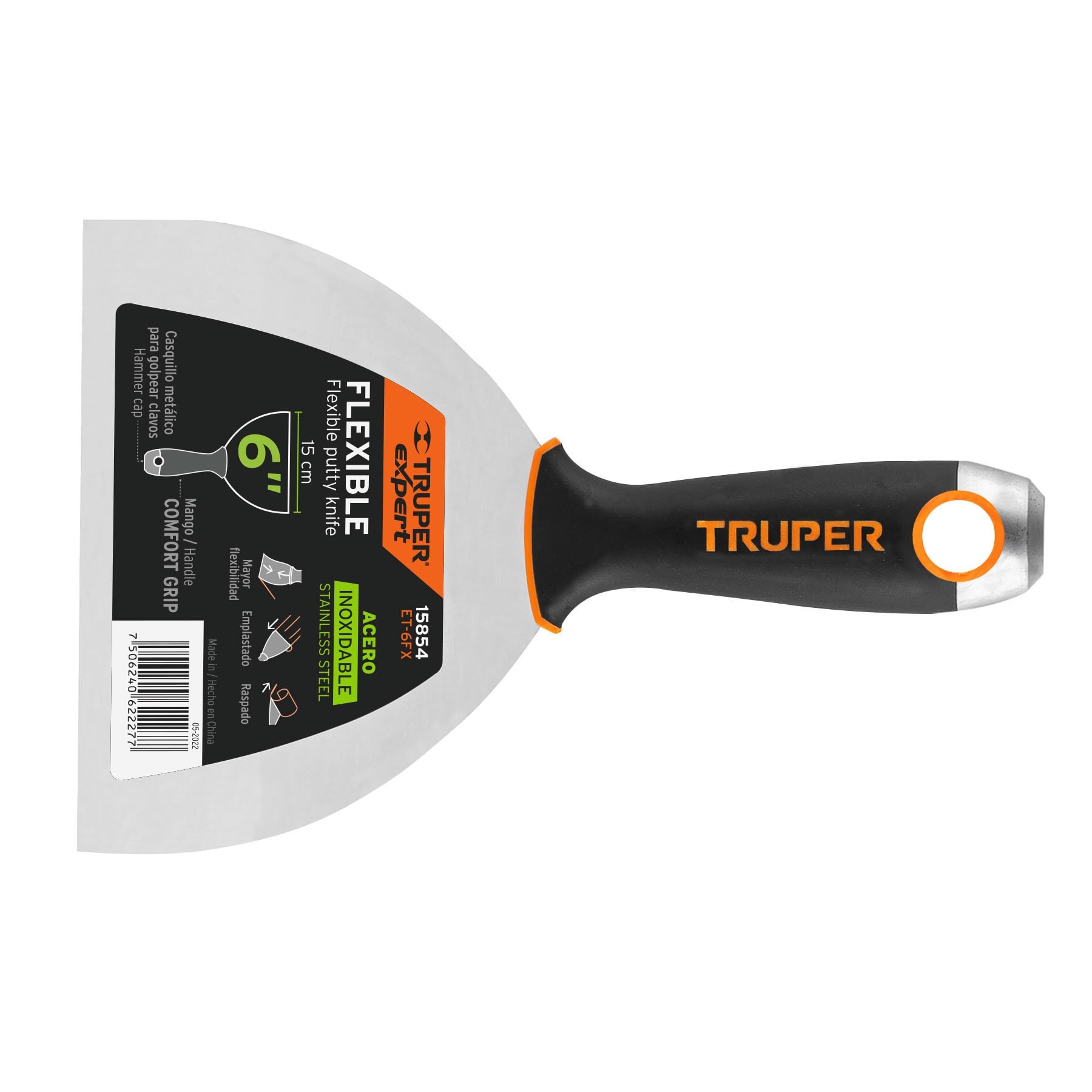 ESPÁTULA FLEXIBLE 6' ACERO INOXIDABLE COMFORT GRIP, TRUPER 15854 - 1