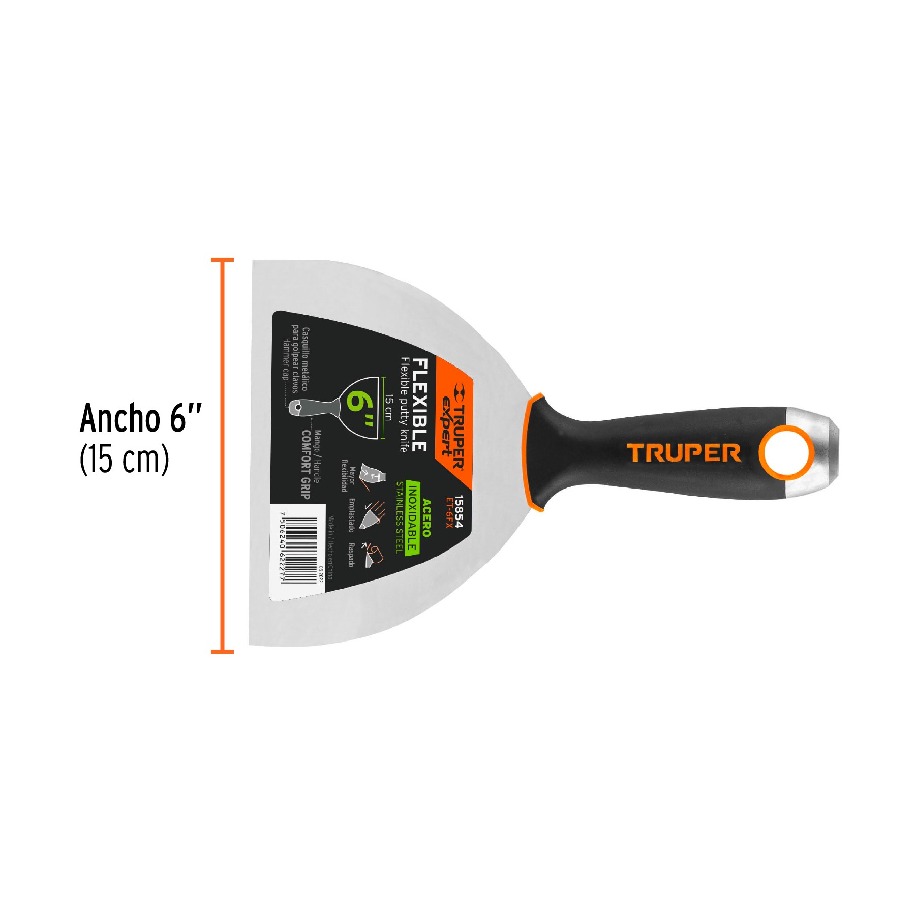 ESPÁTULA FLEXIBLE 6' ACERO INOXIDABLE COMFORT GRIP, TRUPER 15854 - 3