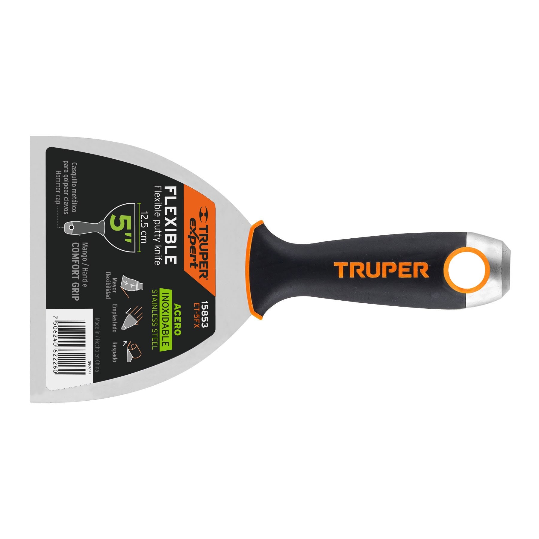 ESPÁTULA FLEXIBLE 5' ACERO INOXIDABLE COMFORT GRIP, TRUPER 15853 - 1