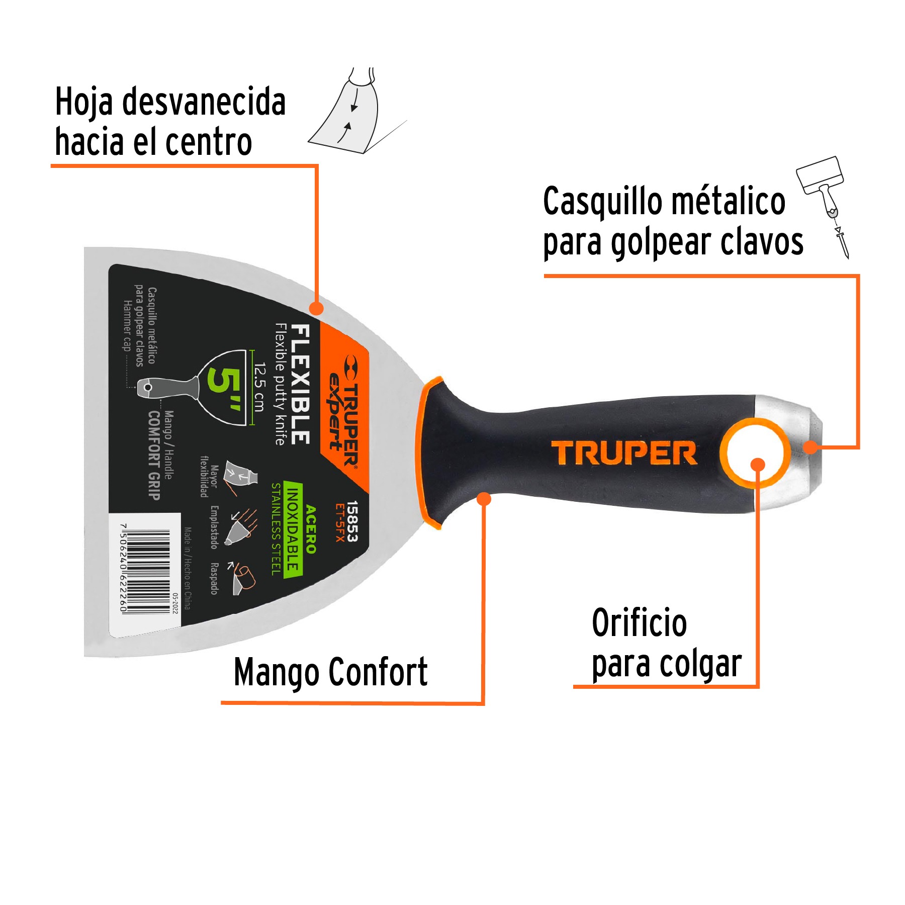 ESPÁTULA FLEXIBLE 5' ACERO INOXIDABLE COMFORT GRIP, TRUPER 15853 - 2