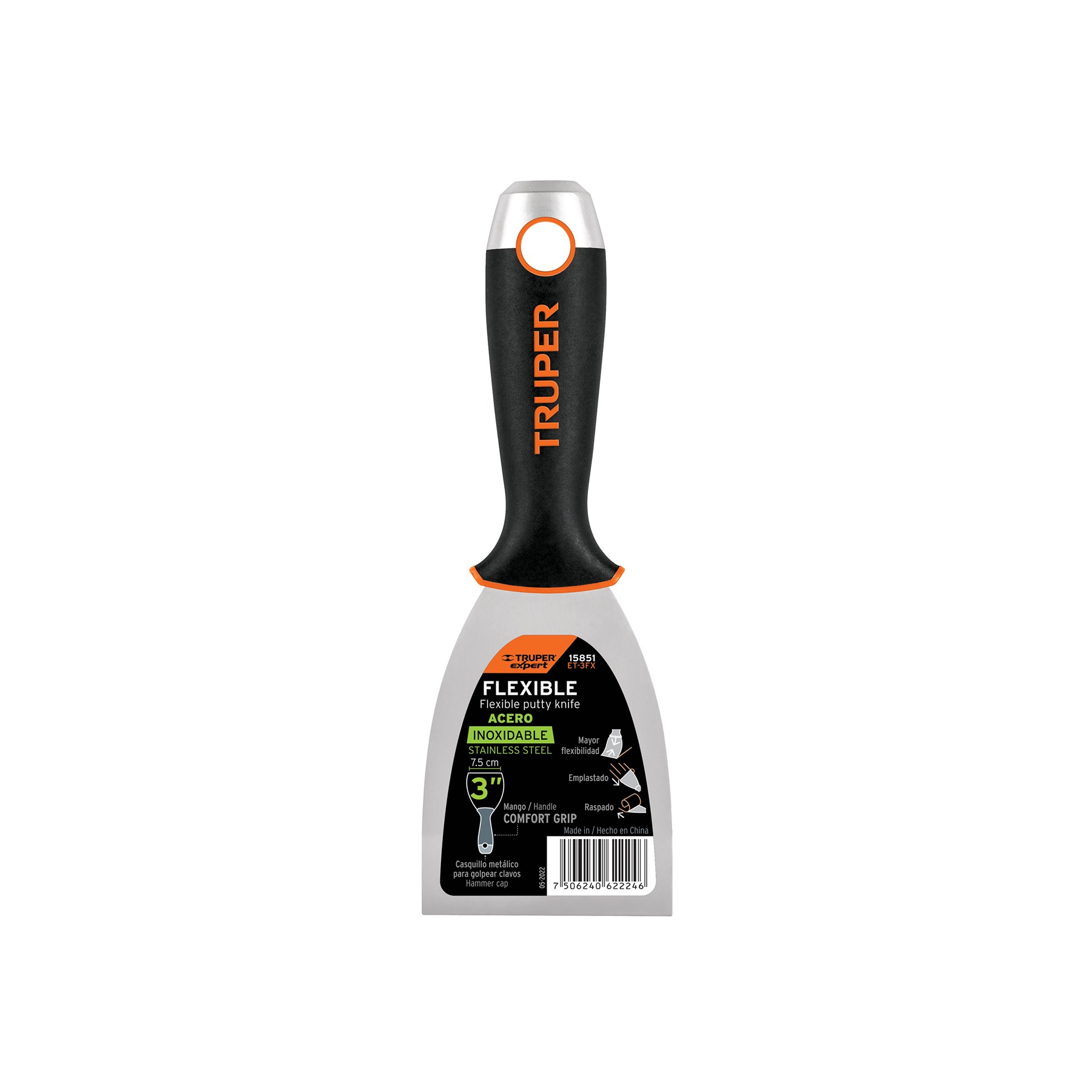ESPÁTULA FLEXIBLE 3' ACERO INOXIDABLE COMFORT GRIP, TRUPER 15851 - 1