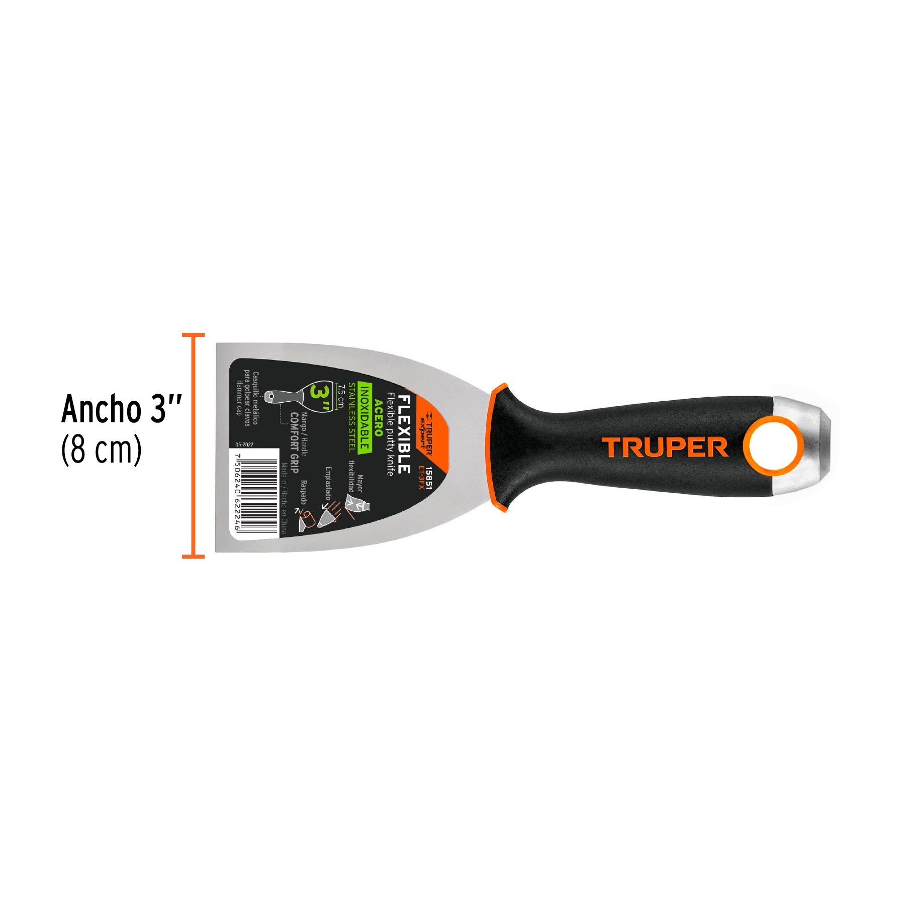 ESPÁTULA FLEXIBLE 3' ACERO INOXIDABLE COMFORT GRIP, TRUPER 15851 - 3