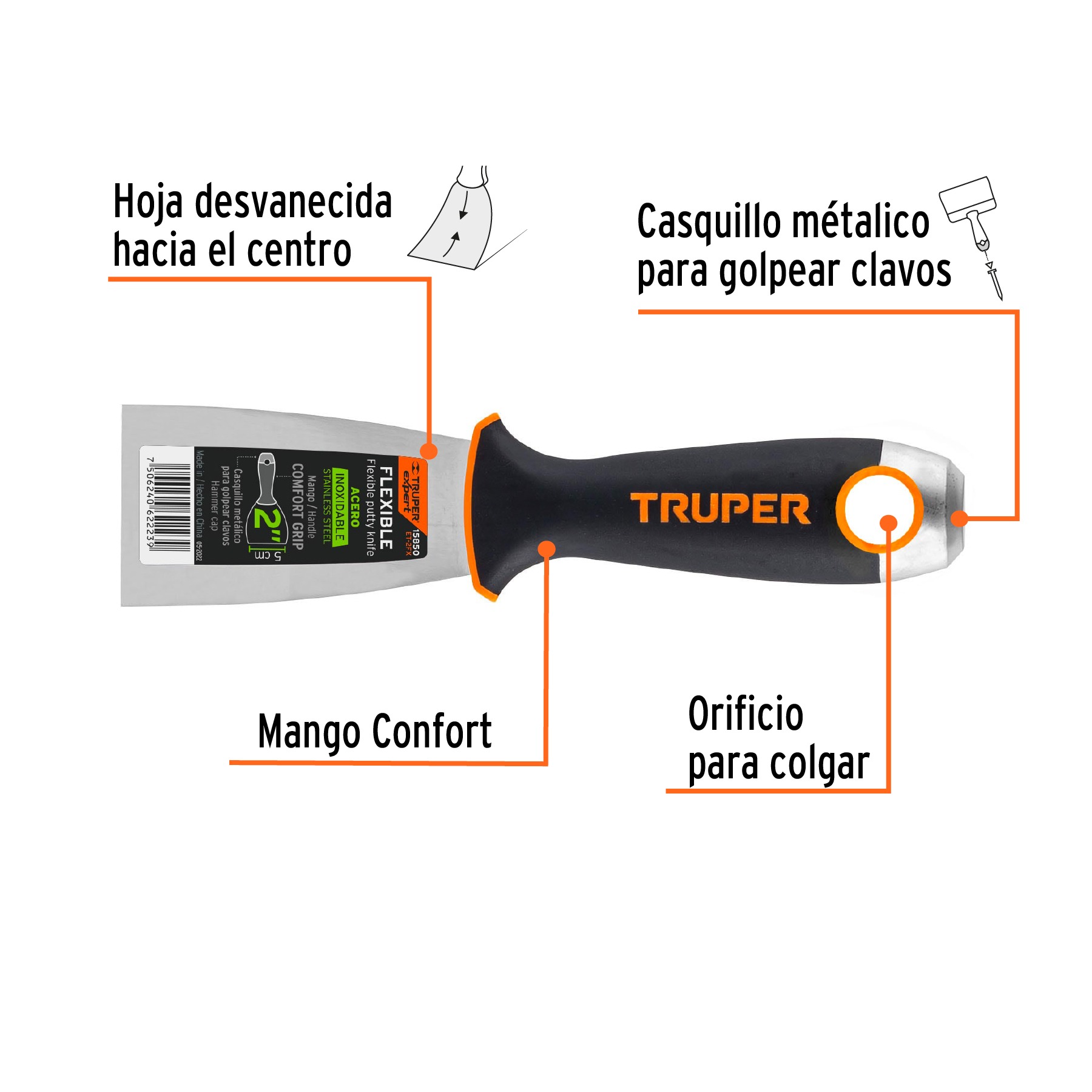 ESPÁTULA FLEXIBLE 2' ACERO INOXIDABLE COMFORT GRIP, TRUPER 15850 - 2