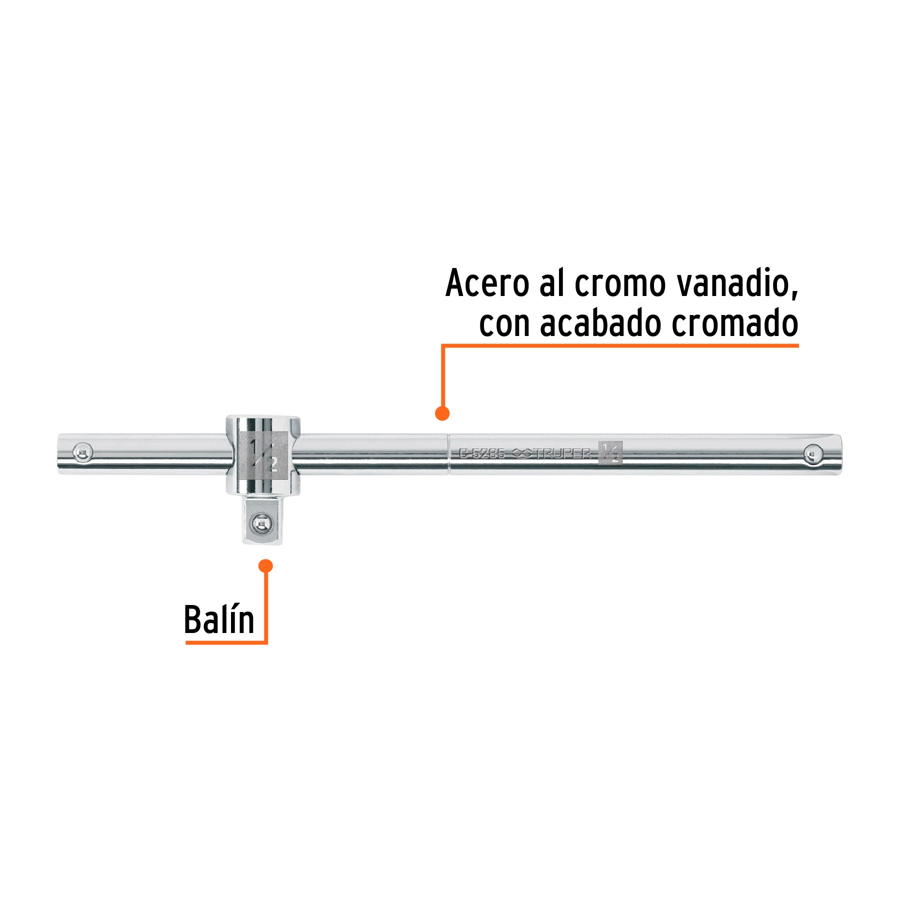 BARRA CORREDIZA PARA DADOS CUADRO 1/2', TRUPER 13432 - 2