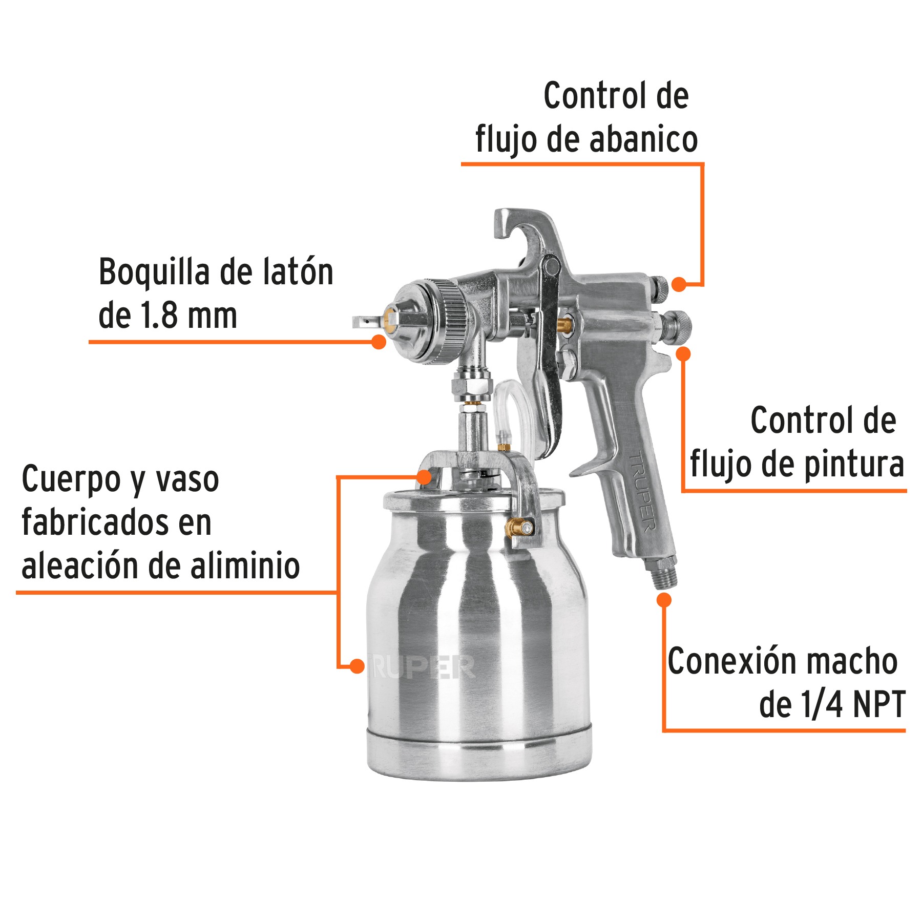 PISTOLA PARA PINTAR DE SUCCIÓN HVHP VASO ALUMINIO 1.8 MM, TRUPER 14087 - 2