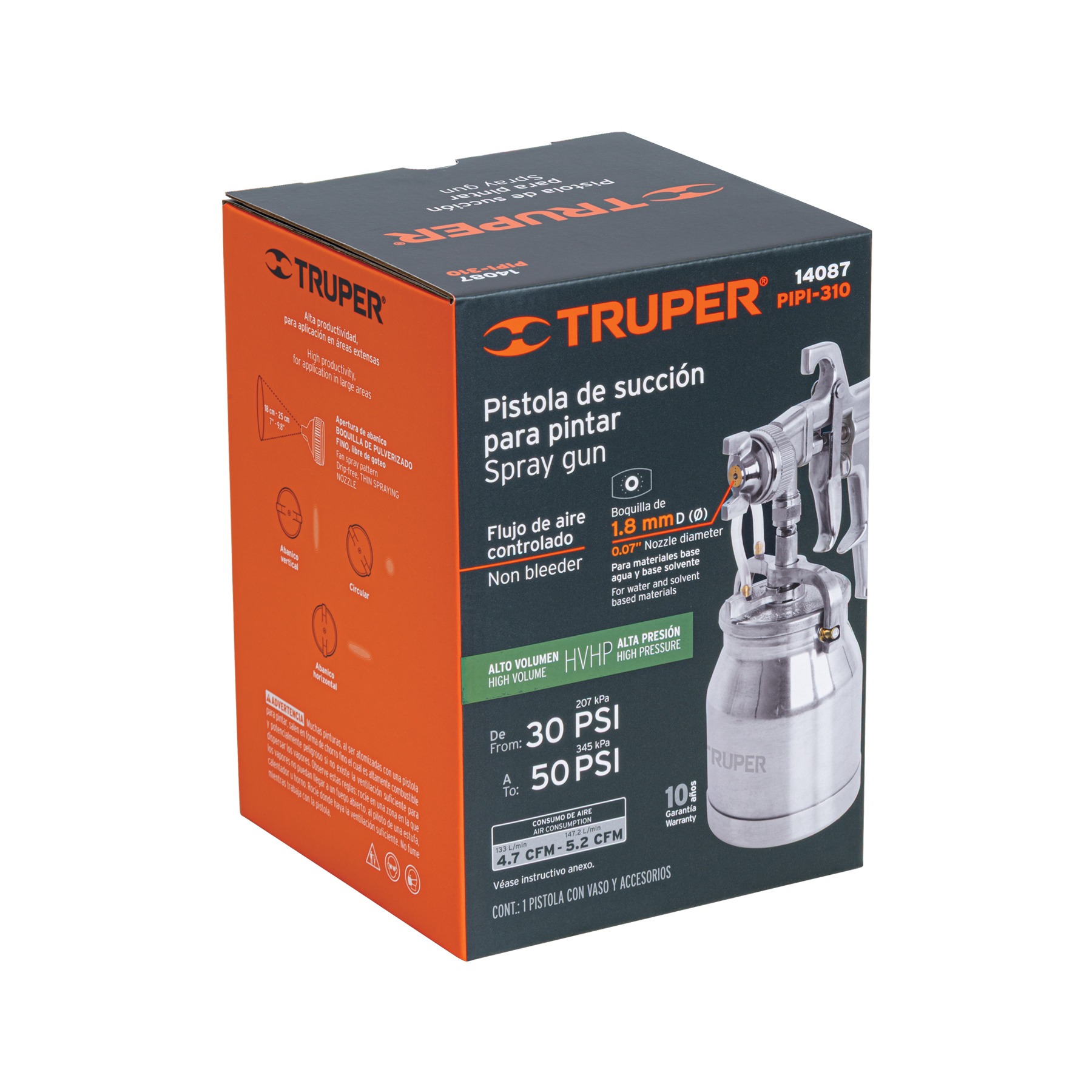 PISTOLA PARA PINTAR DE SUCCIÓN HVHP VASO ALUMINIO 1.8 MM, TRUPER 14087 - 6