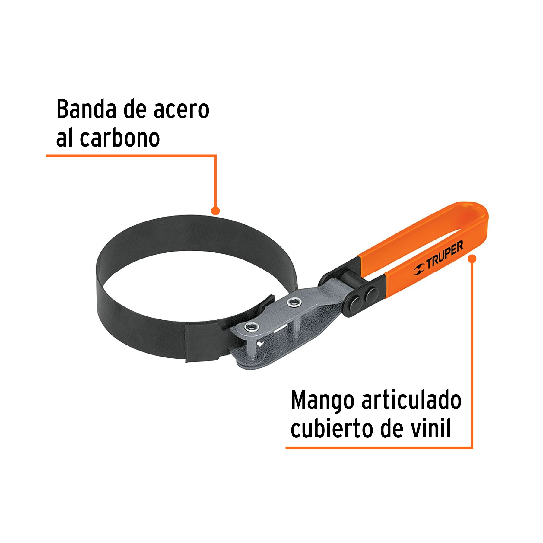 LLAVE DE BANDA METÁLICA 3-1/4' - 3-3/4' PARA FILTRO DE ACEITE, TRUPER 14518 - 2