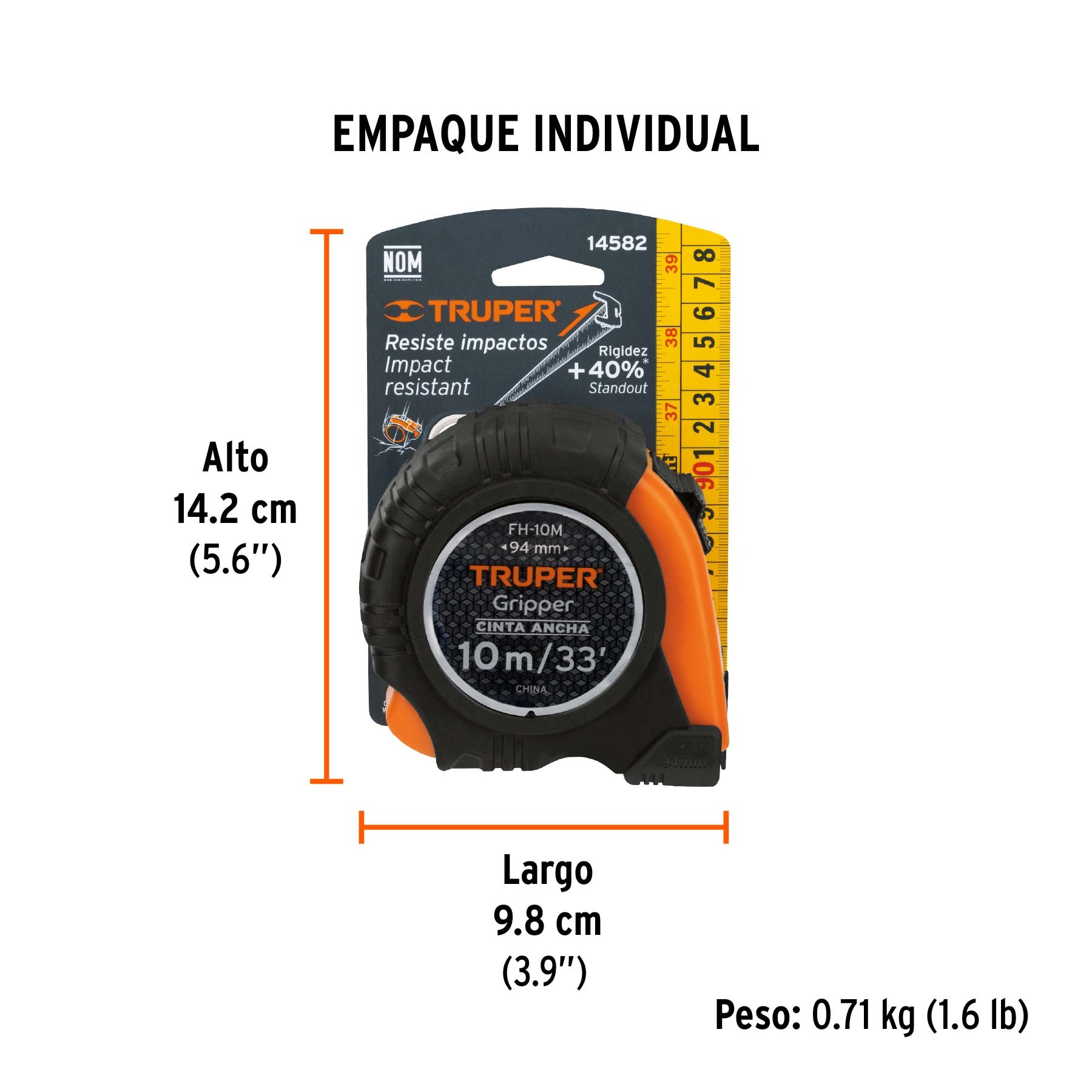 FLEXÓMETRO GRIPPER CONTRA IMPACTOS 10 M CINTA 32 MM, TRUPER 14582 - 4