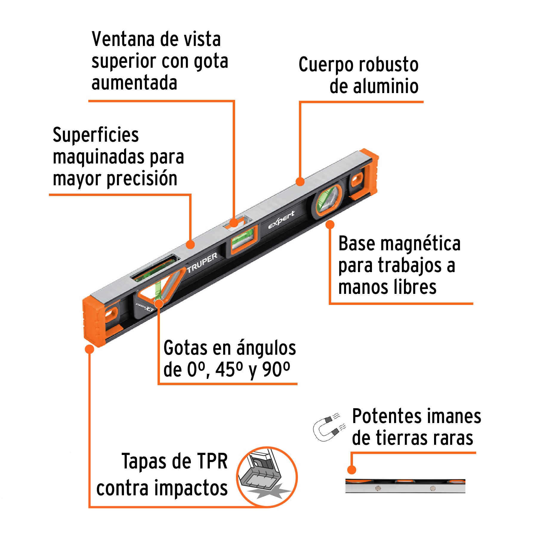 NIVEL PROFESIONAL MAGNÉTICO DE 18' CON PROTECCIÓN TPR, TRUPER 14625 - 2