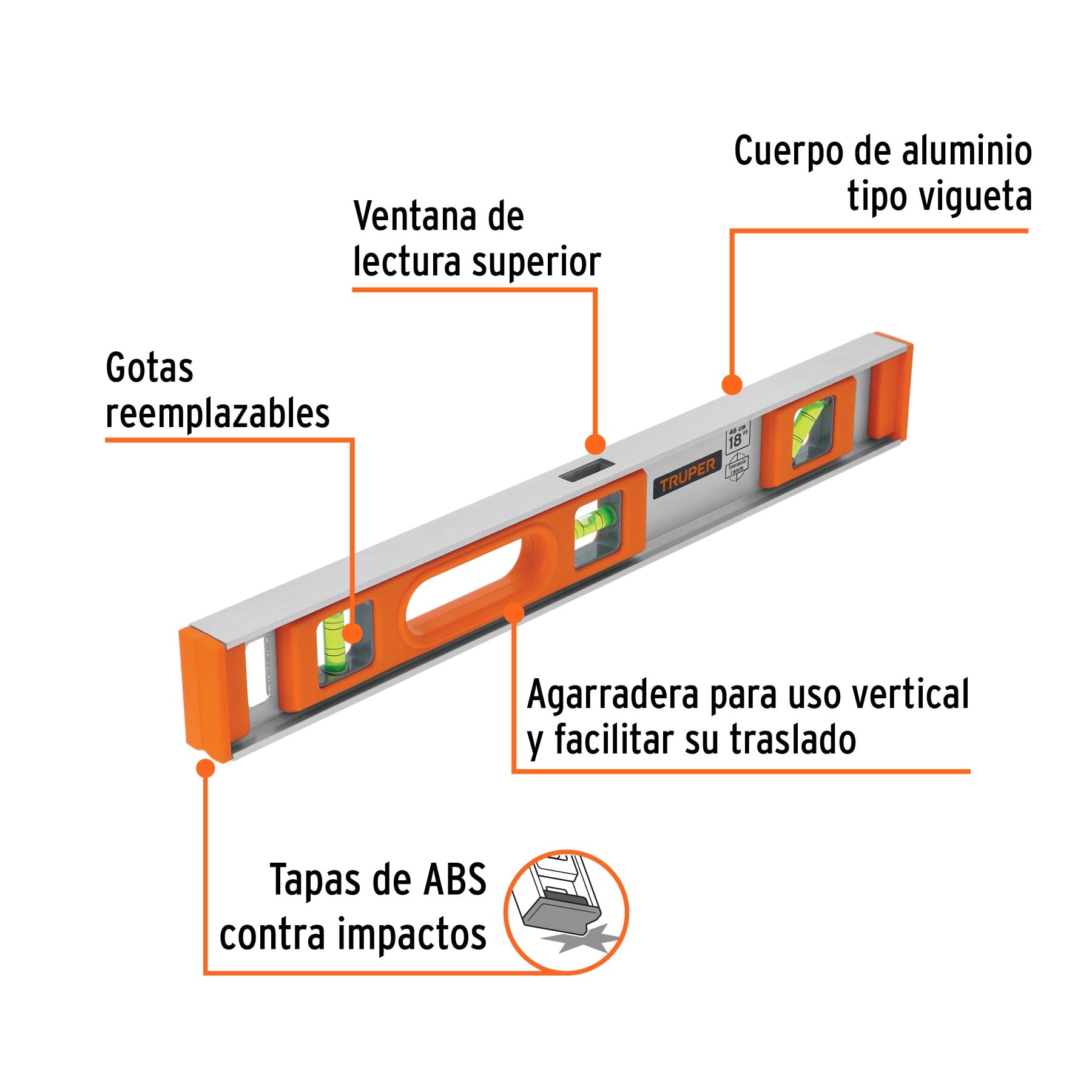 NIVEL PROFESIONAL DE 18' CON PROTECCIÓN DE ABS, TRUPER 17034 - 2