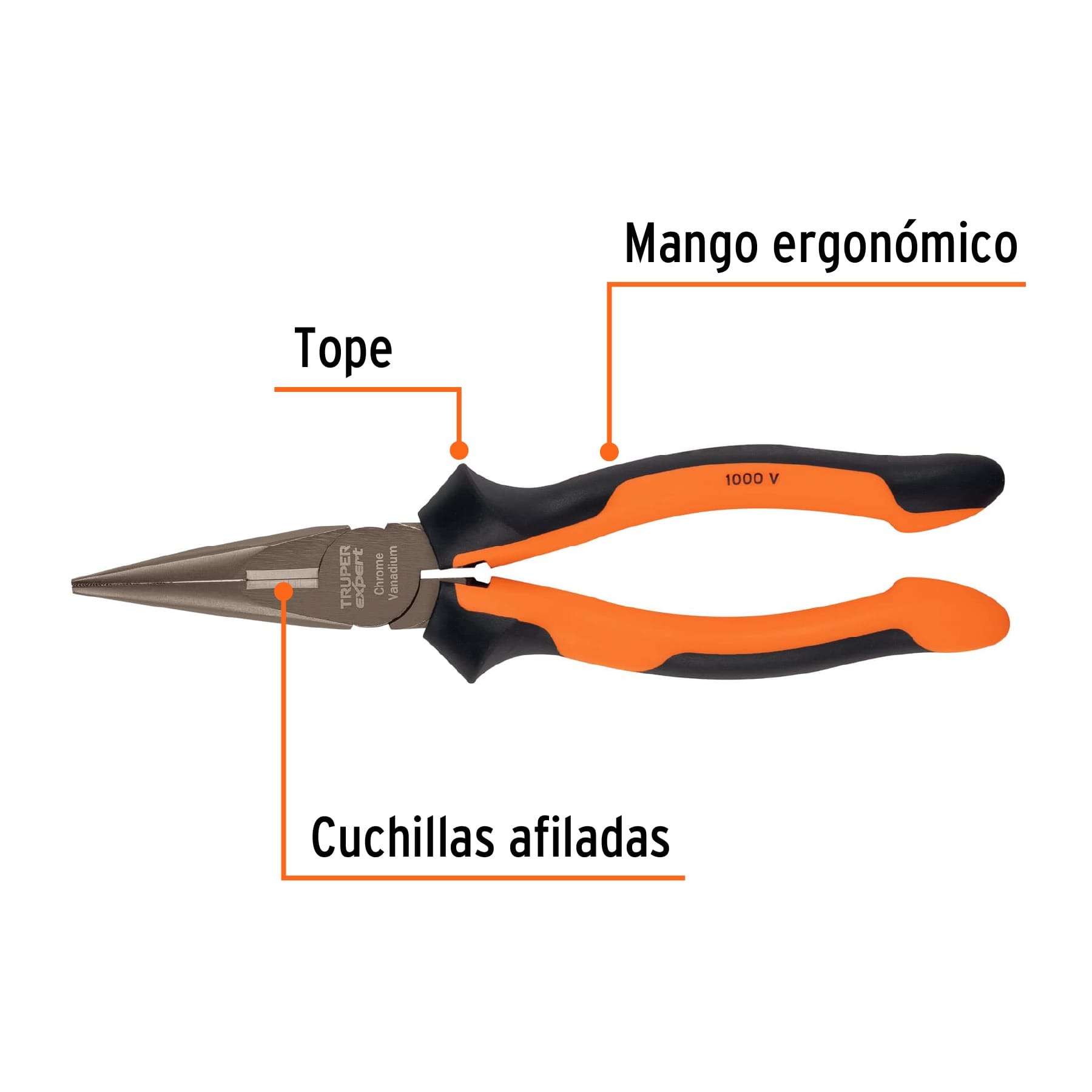 ALICATE PINZA PUNTA Y CORTE 8' MANGO COMFORT GRIP, TRUPER 17336 - 2
