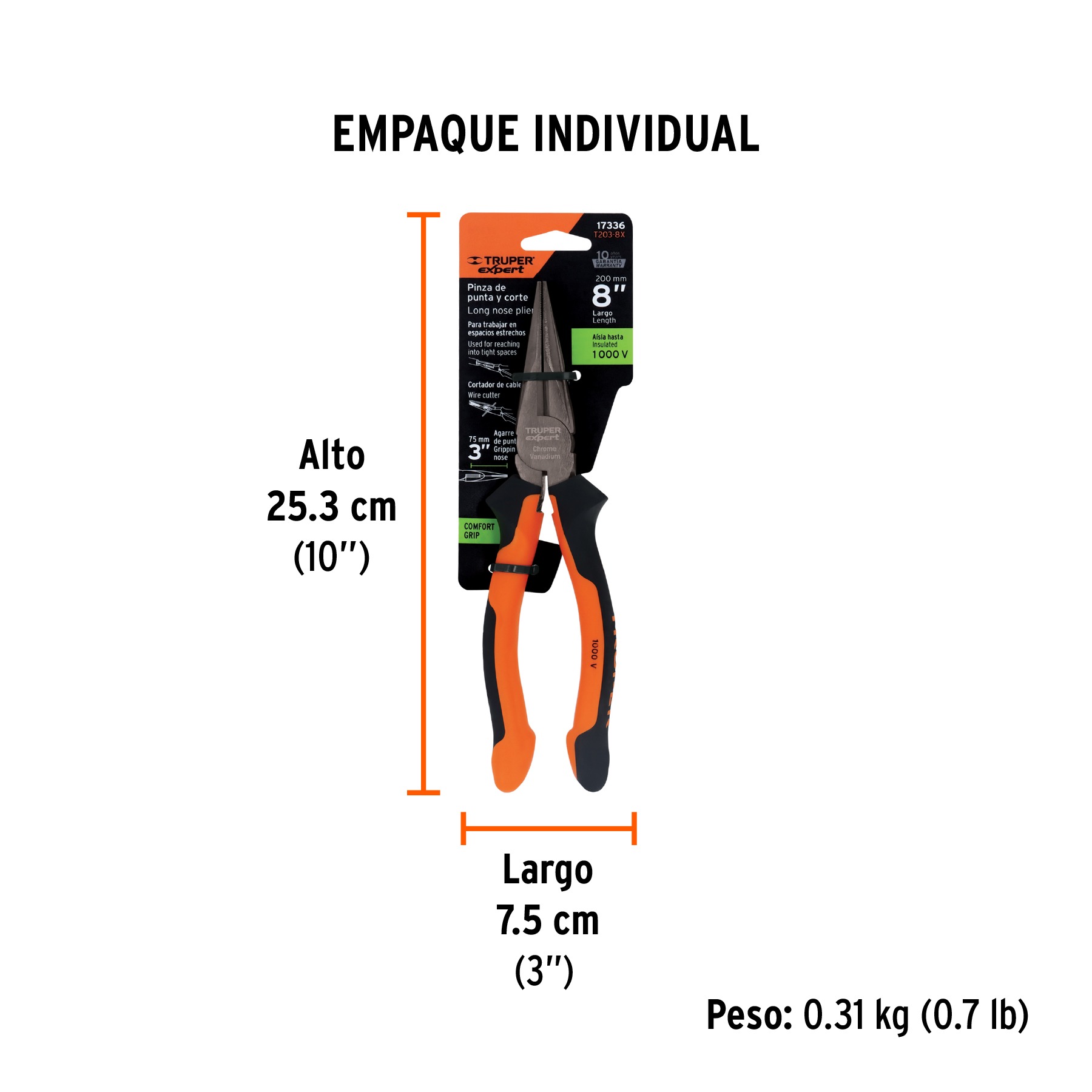 ALICATE PINZA PUNTA Y CORTE 8' MANGO COMFORT GRIP, TRUPER 17336 - 4