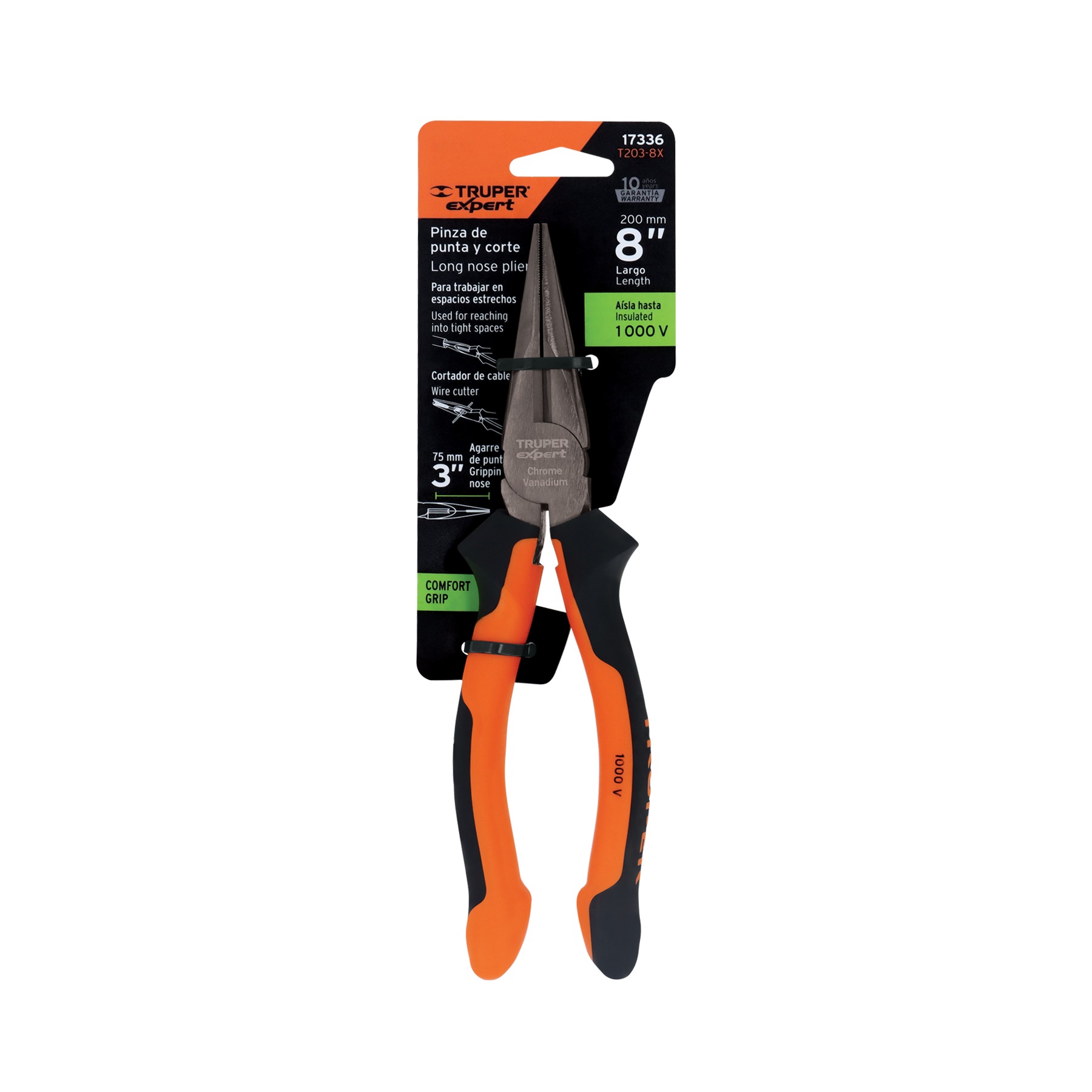 ALICATE PINZA PUNTA Y CORTE 8' MANGO COMFORT GRIP, TRUPER 17336 - 5