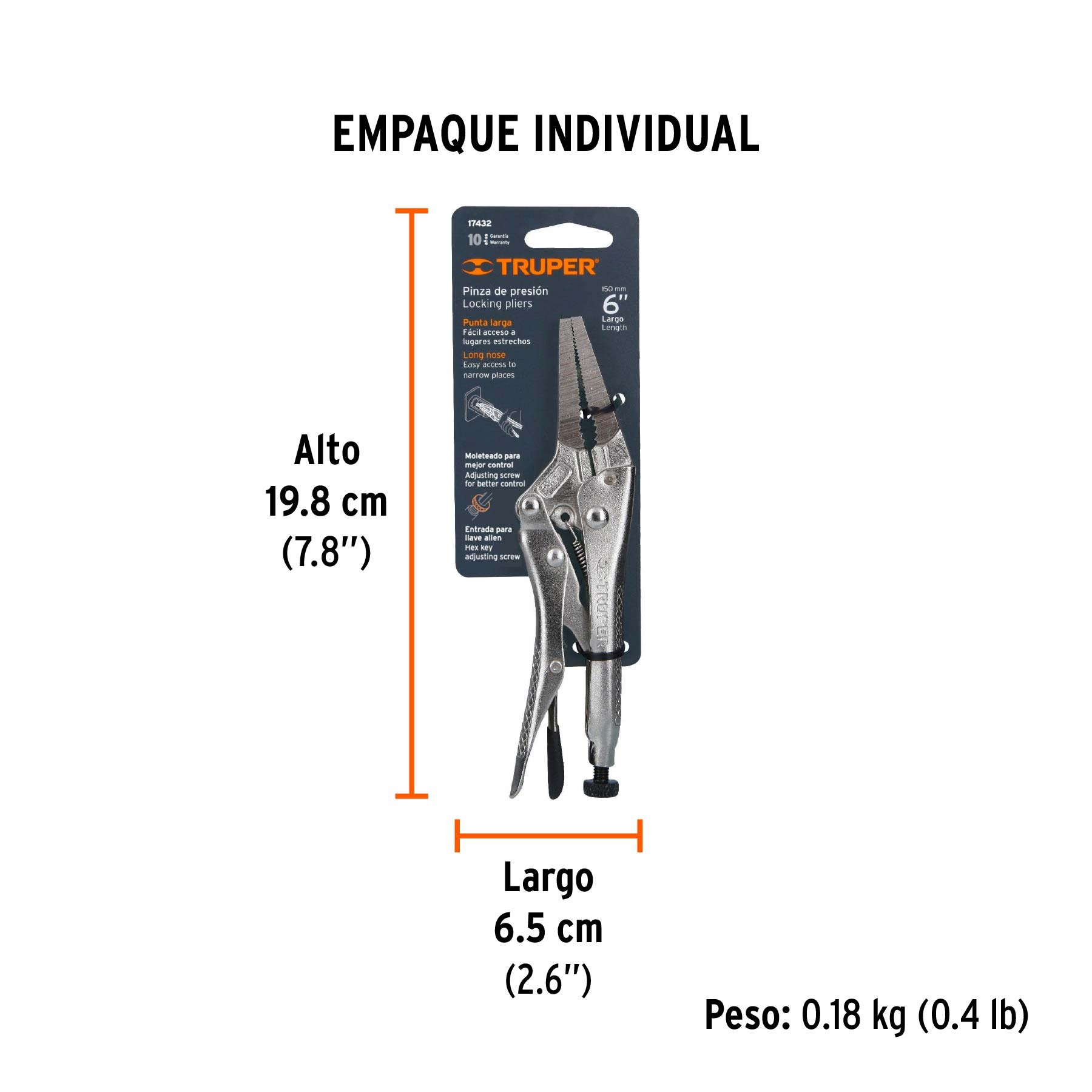 PINZA DE PRESIÓN 6' PUNTA LARGA, TRUPER 17432 - 3