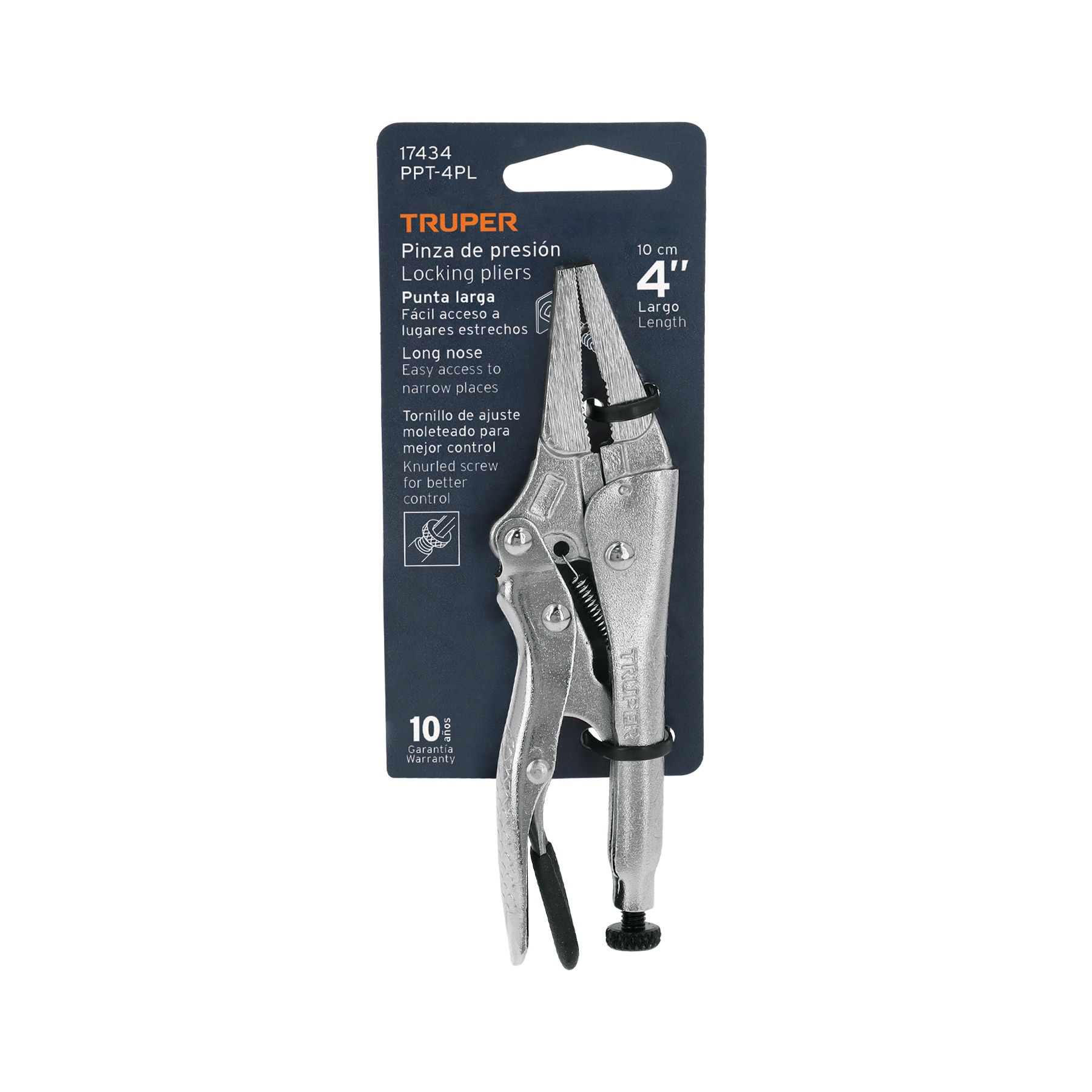 PINZA DE PRESIÓN 4' PUNTA LARGA, TRUPER - 4