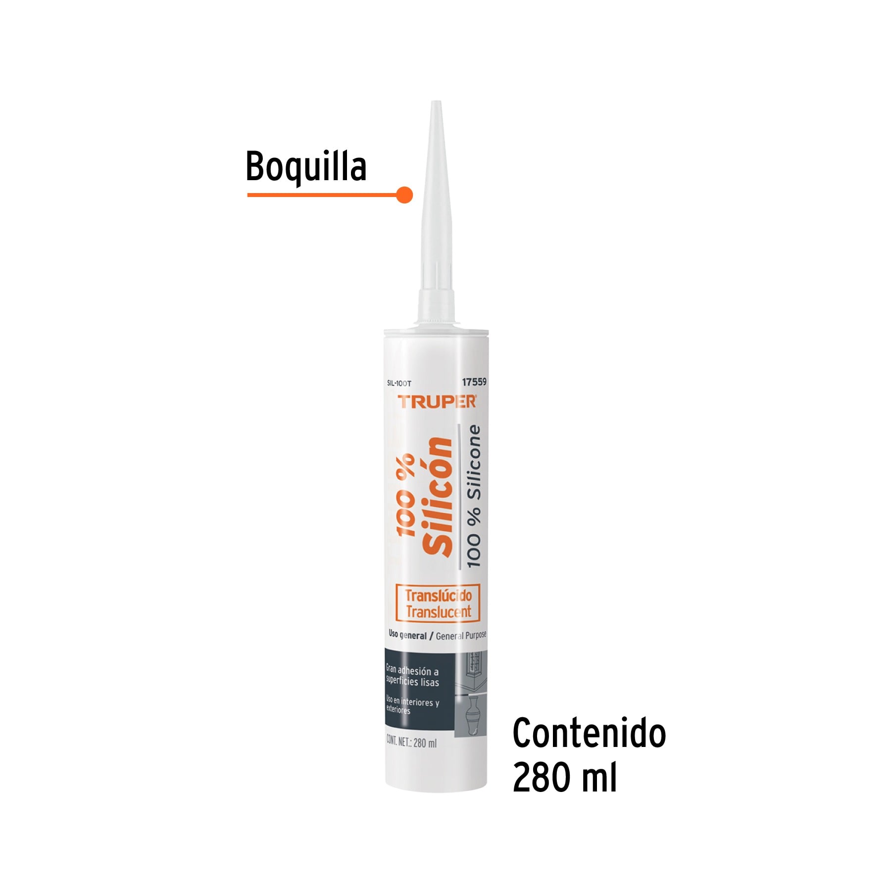 SELLADOR TRANSPARENTE 100% SILICÓN 280 ML, TRUPER 17559 - 2