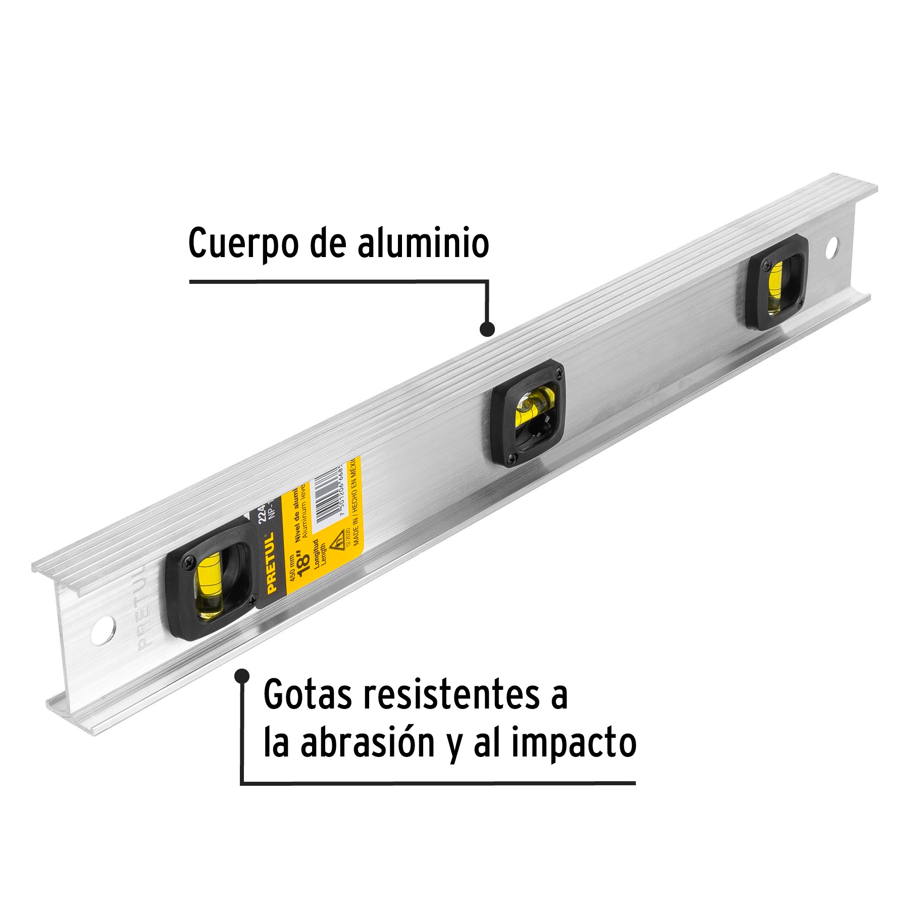NIVEL DE 18' CON CUERPO DE ALUMINIO, PRETUL 22458 - 2