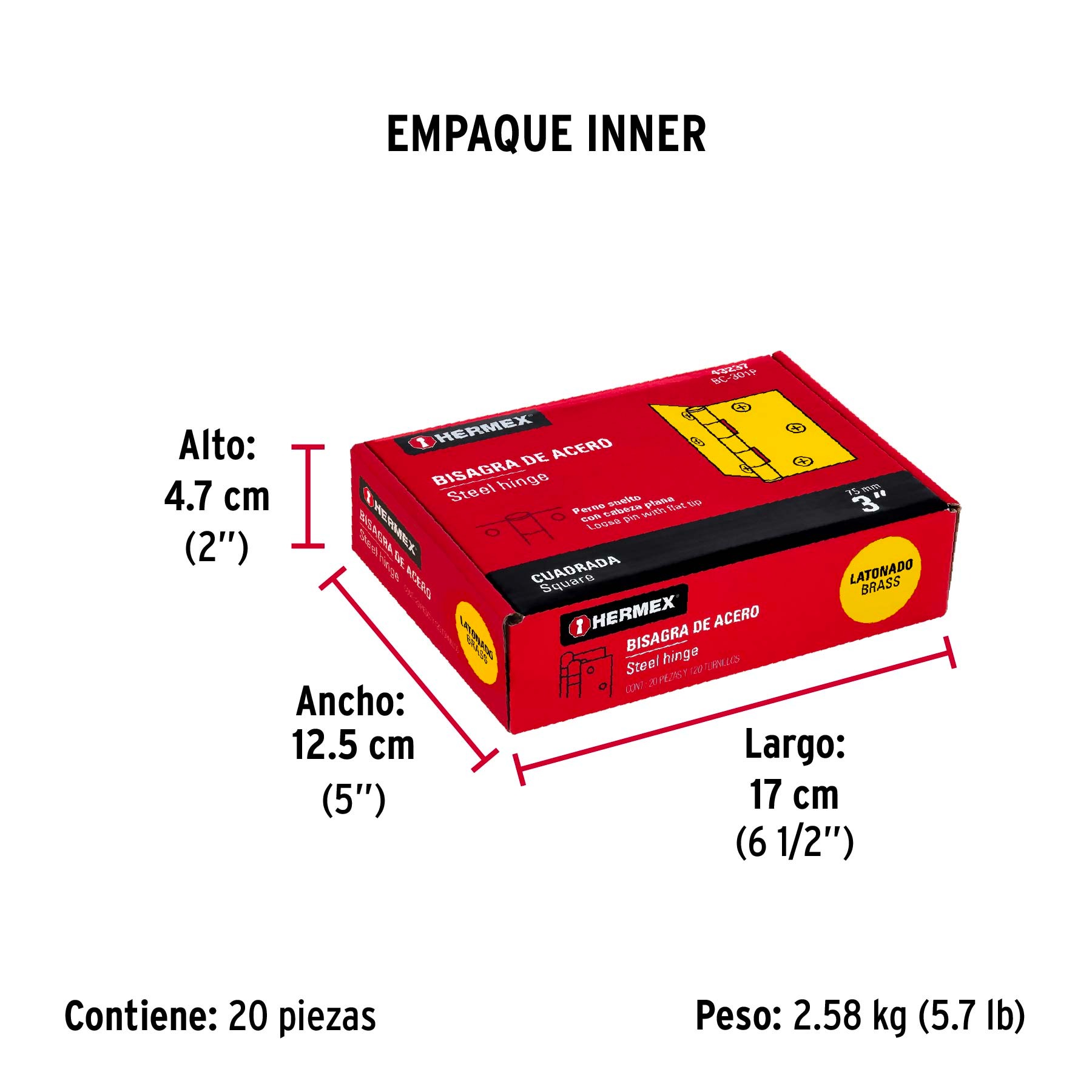 BISAGRA CUADRADA 3' LATONADA, CABEZA PLANA, HERMEX - 4