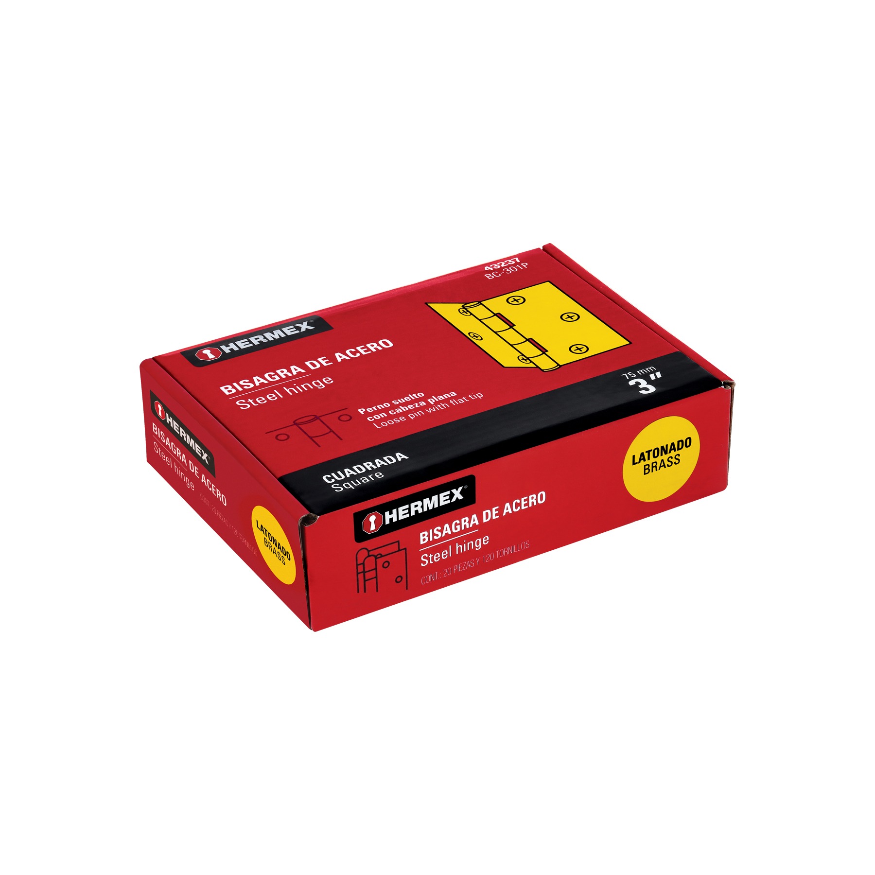 BISAGRA CUADRADA 3' LATONADA, CABEZA PLANA, HERMEX - 5