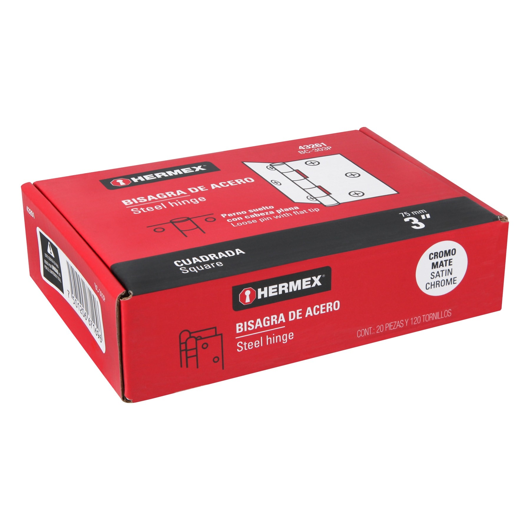BISAGRA CUADRADA 3' SATINADA, CABEZA PLANA, HERMEX 43261 - 5