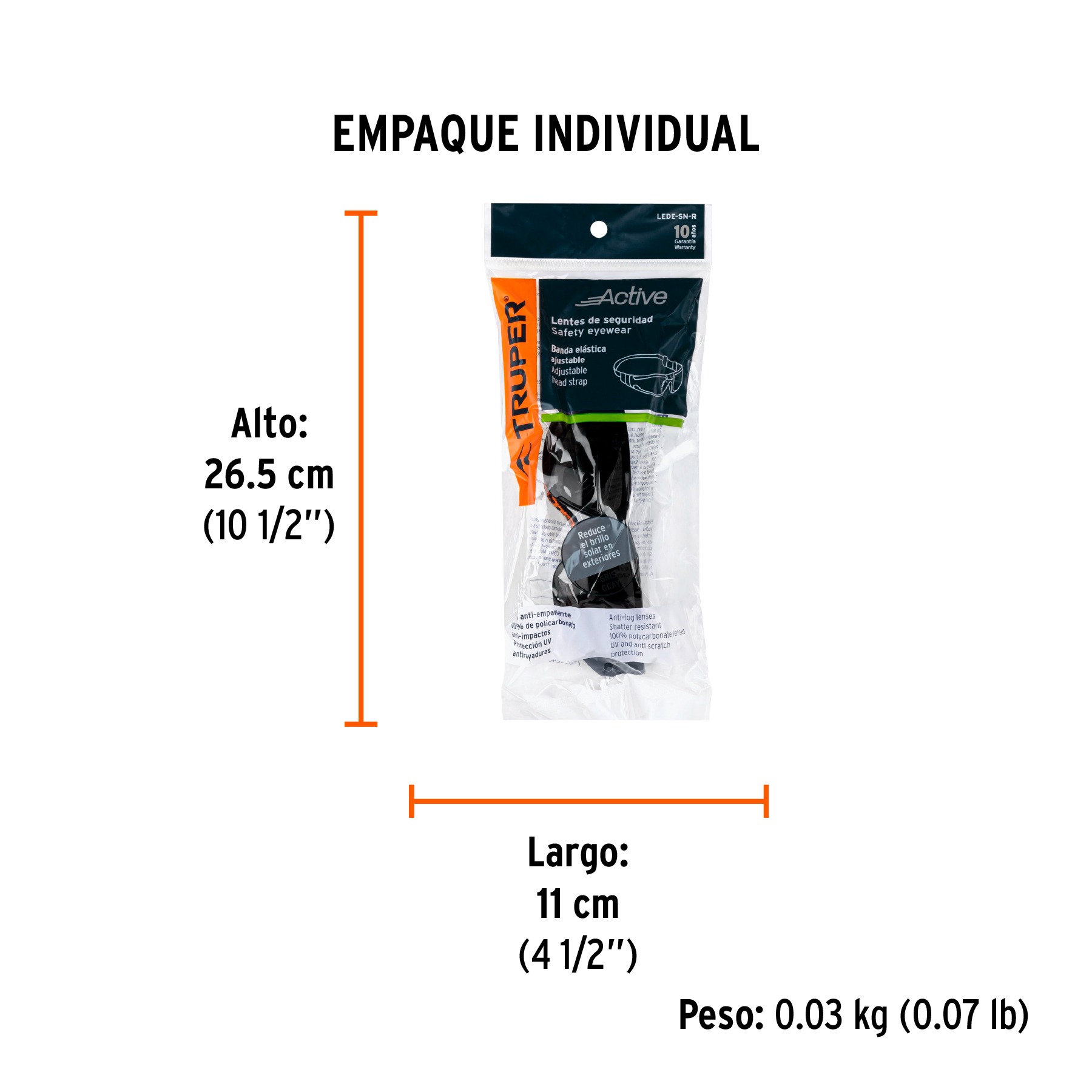 LENTES DE SEGURIDAD GRIS CON BANDA ELÁSTICA, TRUPER 100293 - 3