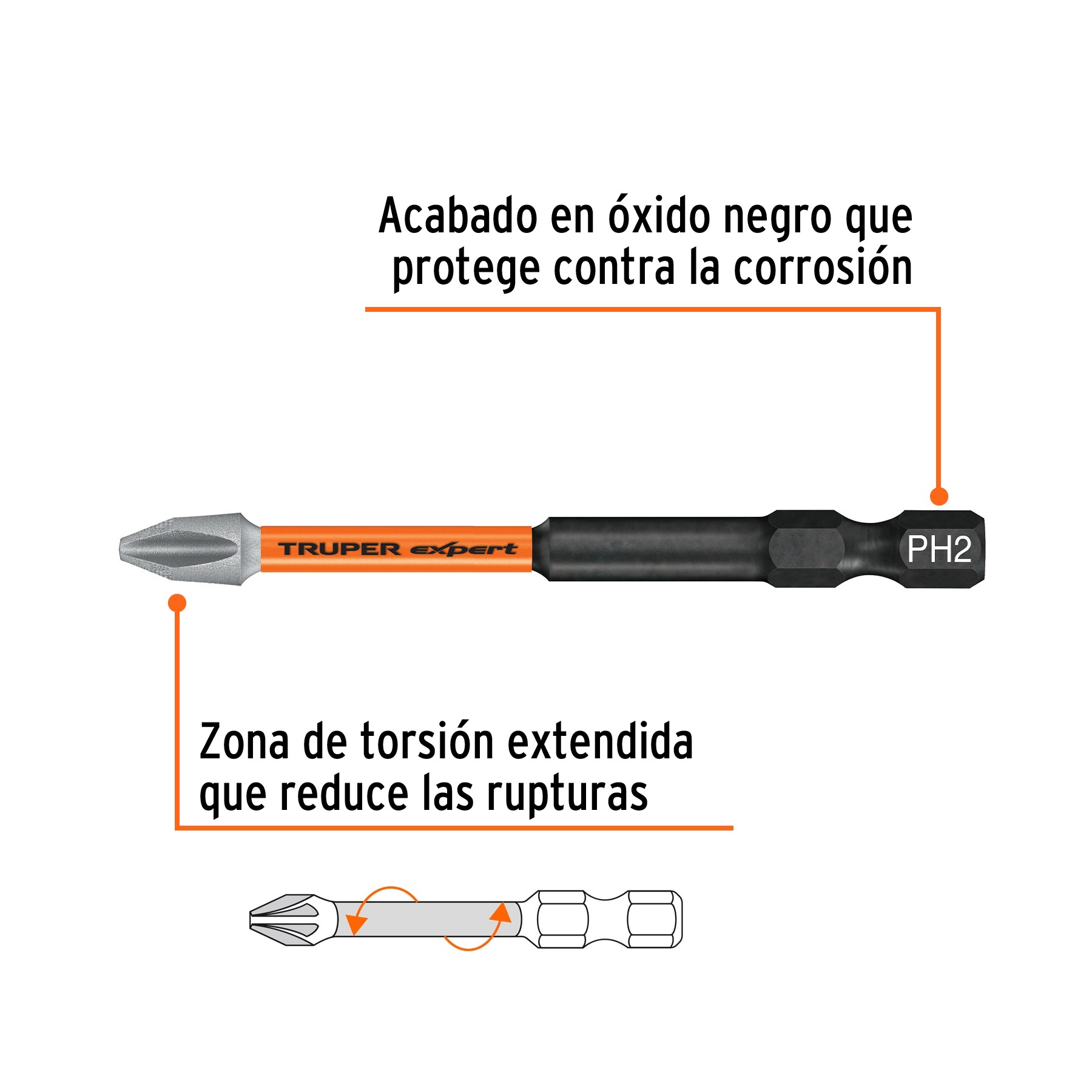 ESTUCHE CON 5 PUNTAS DE CRUZ PH2 DE IMPACTO LARGO 3', TRUPER 100821 - 2