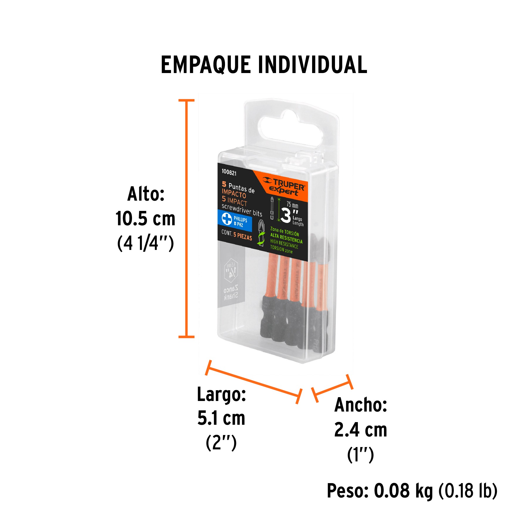ESTUCHE CON 5 PUNTAS DE CRUZ PH2 DE IMPACTO LARGO 3', TRUPER 100821 - 5