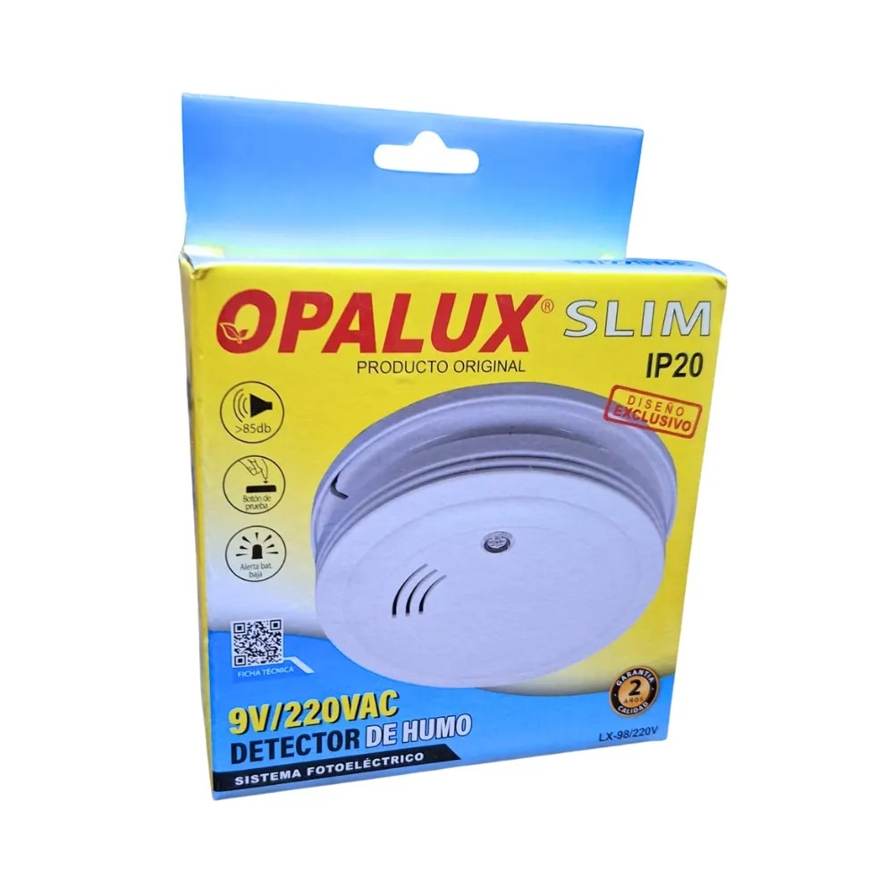 DETECTOR DE HUMO FOTOELÉCTRICO OPALUX LX-98 9V | ALARMA 85 DB | IP20 - 3