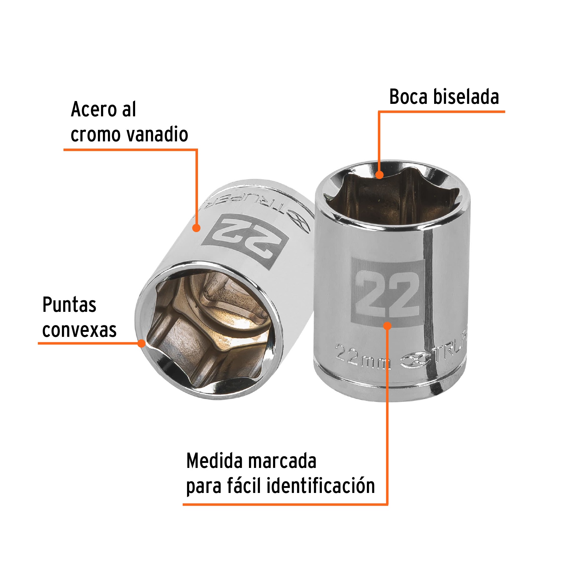 DADO DE 22 MM, 6 PUNTAS, CUADRO 1/2', TRUPER 13272 - 2