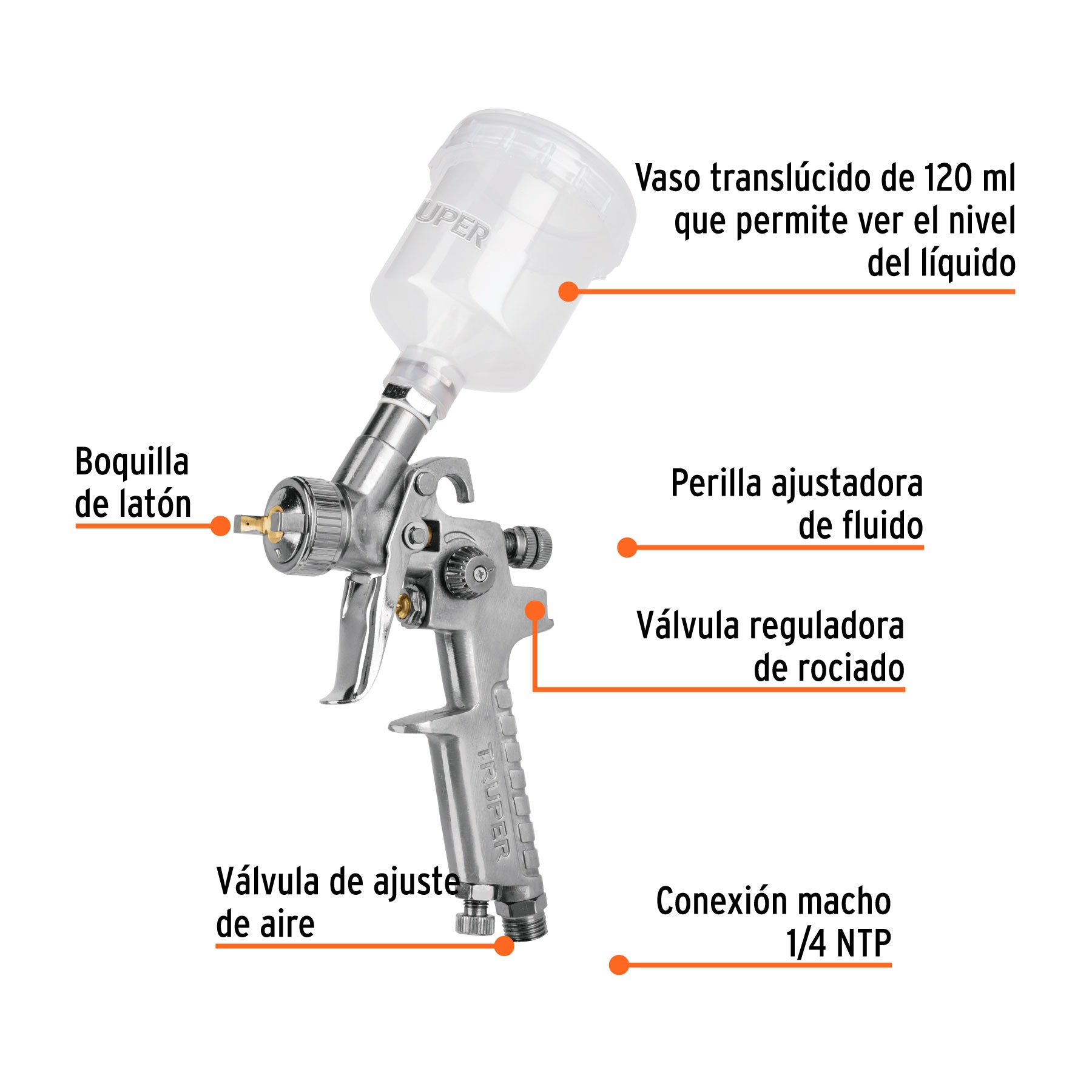 PISTOLA PARA RETOQUE GRAVEDAD HVLP VASO PLÁSTICO 1 MM, TRUPER 11097 - 2