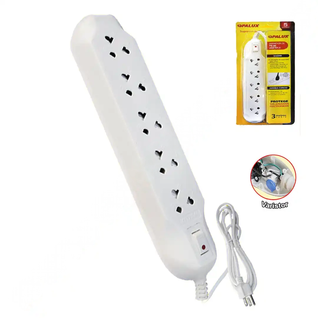 SUPRESOR DE PICOS 5 TOMAS 10A CON INTERRUPTOR ON/OFF 3 M OPALUX OP-305 - 2