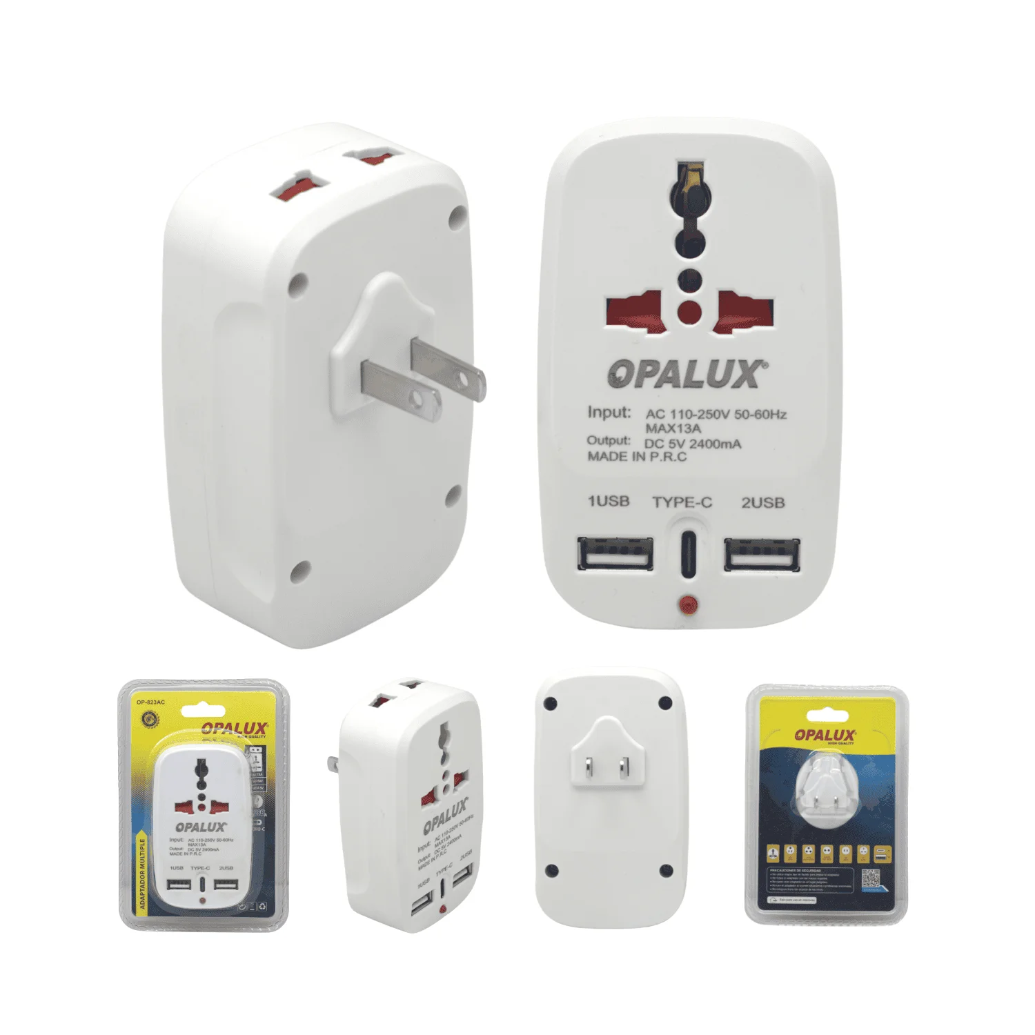 ADAPTADOR MÚLTIPLE 2 ENTRADAS AC + USB-A Y USB-C OPALUX OP-823AC - 4