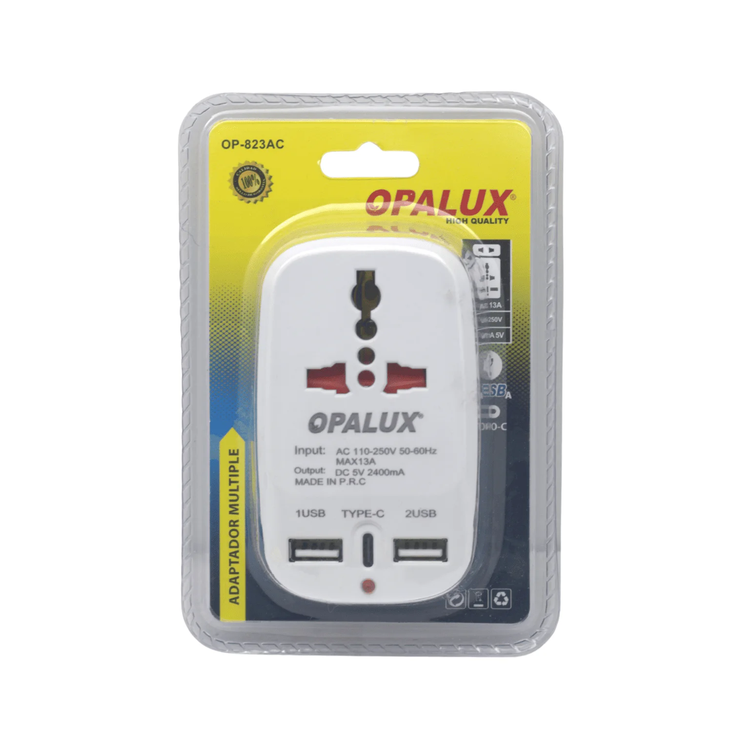 ADAPTADOR MÚLTIPLE 2 ENTRADAS AC + USB-A Y USB-C OPALUX OP-823AC - 5