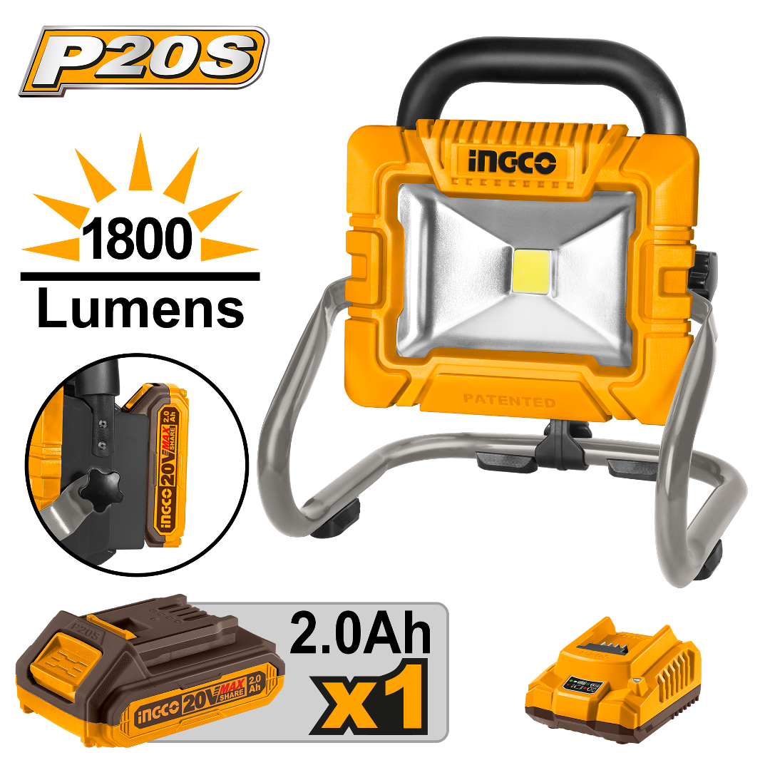 REFLECTOR LED PORTÁTIL 20V 1800 LM CON BATERÍA Y CARGADOR INGCO CWLI20258 - 5