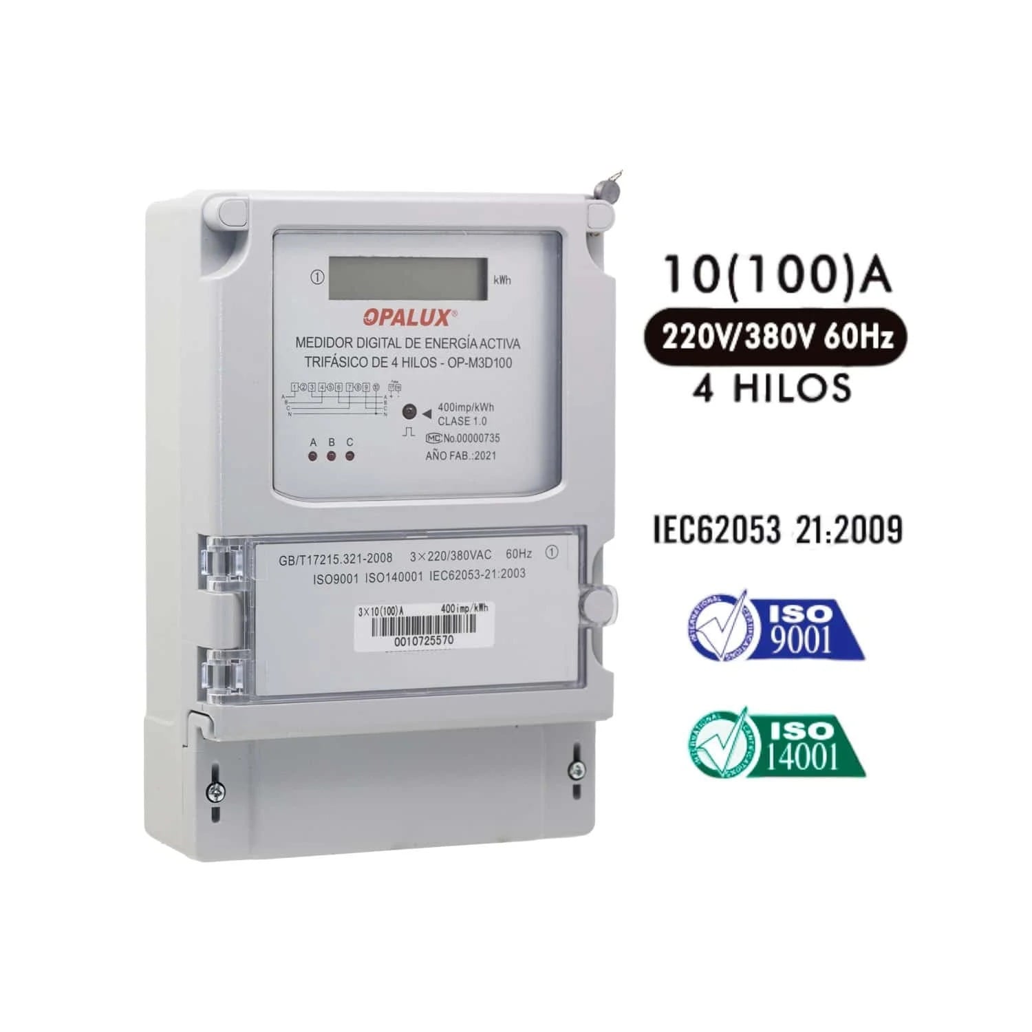 MEDIDOR DE ENERGÍA TRIFÁSICO DIGITAL 220V/380V OPALUX OP-M3D100 - 4