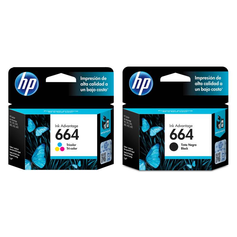 KIT DE CARTUCHO DE TINTA HP 664 NEGRA / COLOR GENUINO - 1