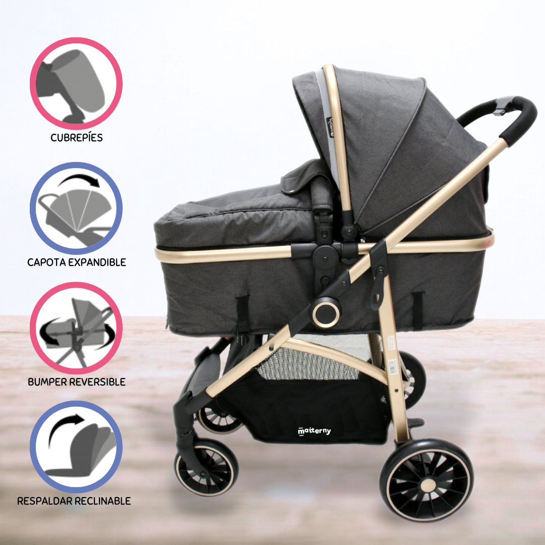 COCHE DEPORTIVO EBABY MOISÉS «CARRI DELUXE» NEGRO PARA BEBÉ - 1