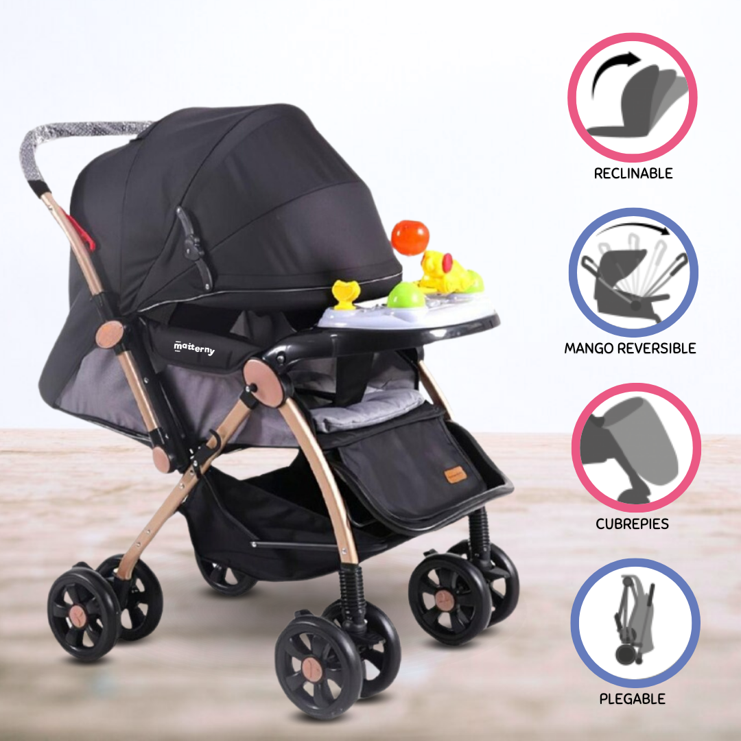 COCHE CUNA MUSICAL PARA BEBÉS «SUMMER» BLACK - 1