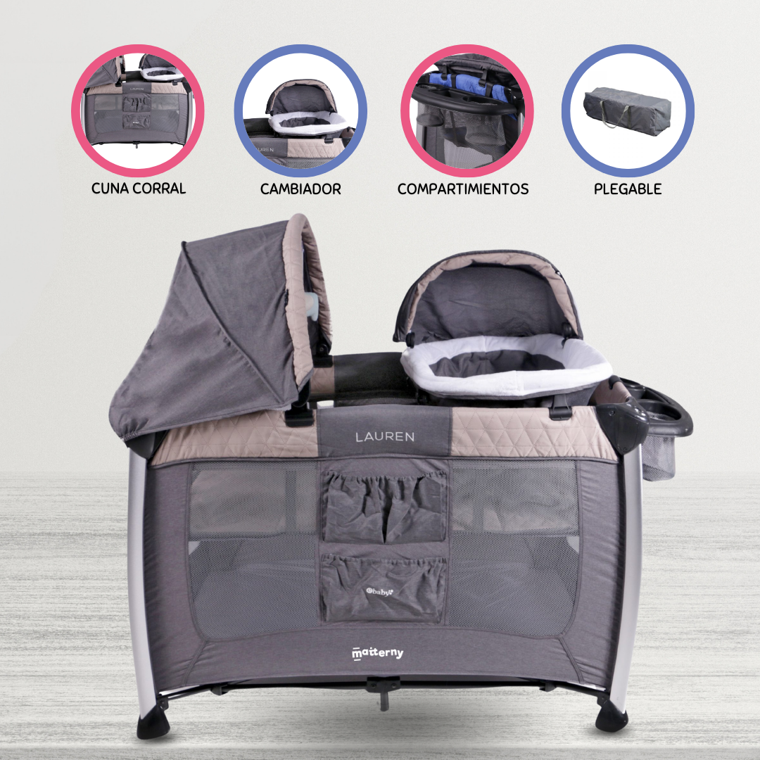 CUNA CORRAL PACK AND PLAY PARA BEBÉS «LAUREN» PINK - 1
