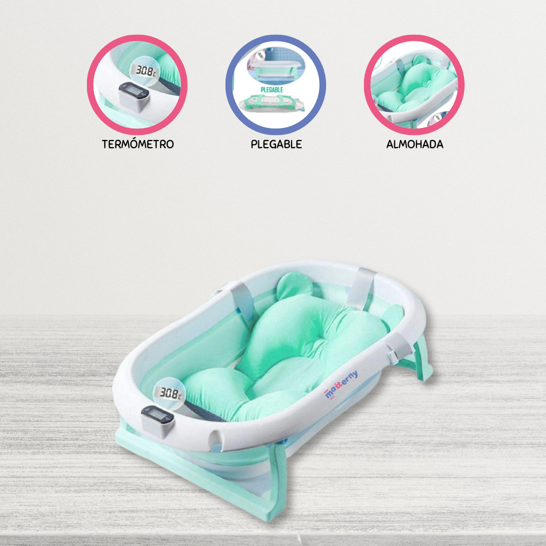 BAÑERA PLEGABLE CON TERMÓMETRO PARA BEBÉS «TERMO» PINK - 1