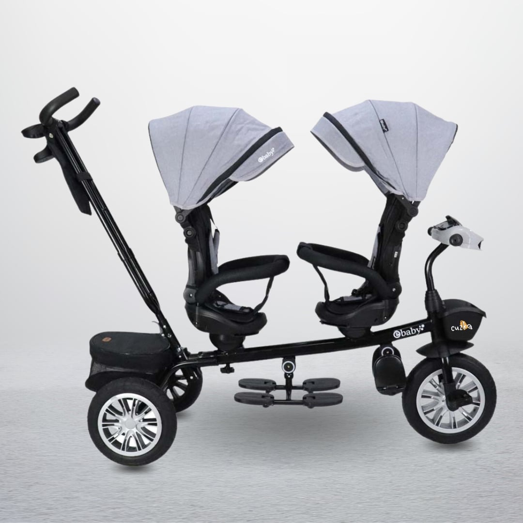 TRICICLO EBABY GUIADOR DE PASEO GEMELAR NEGRO PARA NIÑOS - 2