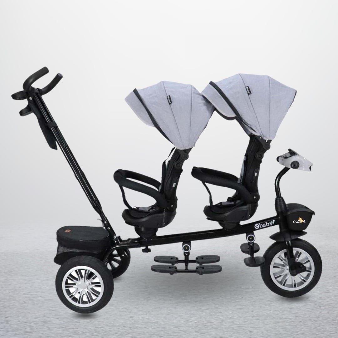 TRICICLO EBABY GUIADOR DE PASEO GEMELAR NEGRO PARA NIÑOS - 3