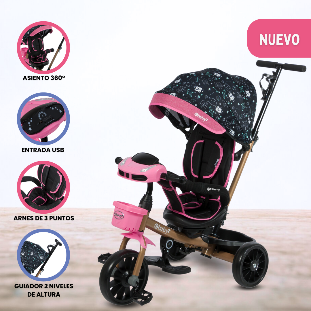 TRICICLO GUIADOR CON BLUETOOTH PARA NIÑOS «ROY» PINK - 1