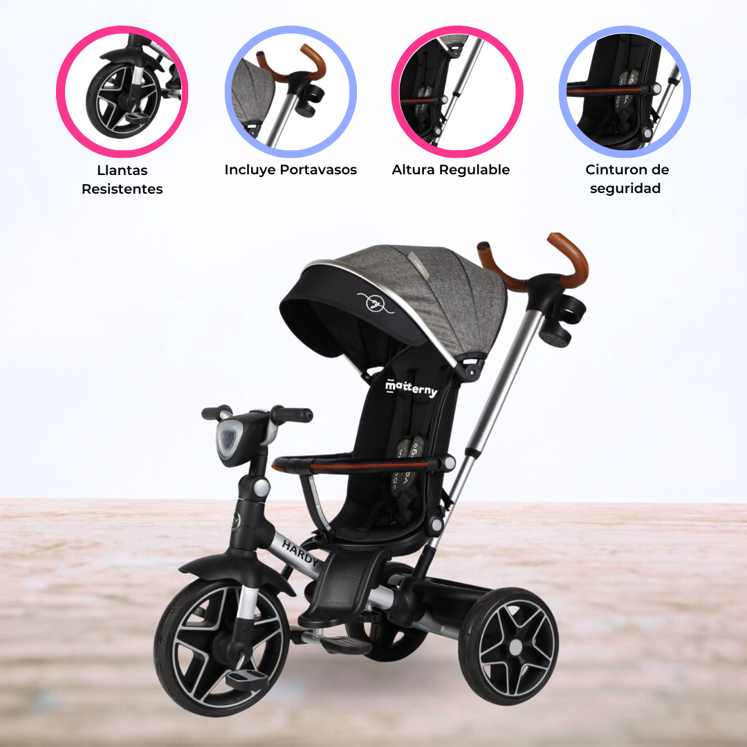 TRICICLO GUIADOR REVERSIBLE 360° «HARDY» BLACK - 1