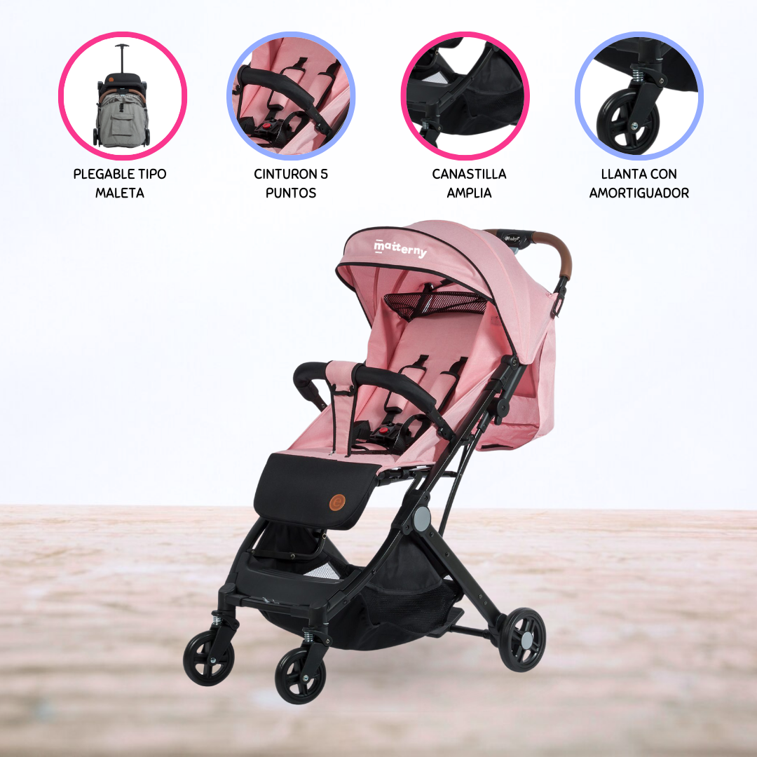 COCHE MALETA PARA BEBÉ »COMPACT» PINK - 1
