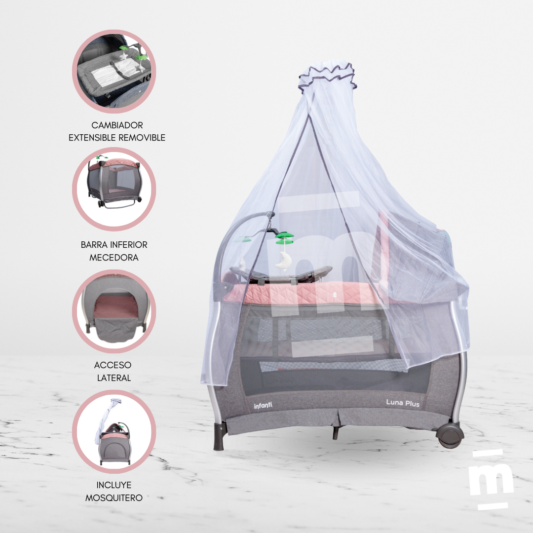 CUNA CORRAL MATTERNY LUNA PLUS ROSADO PLEGABLE BEBÉ - 1