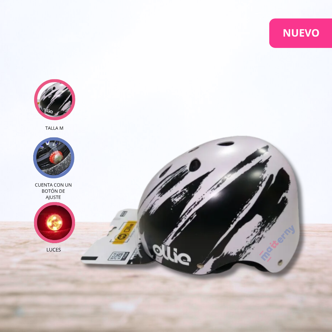 CASCO PROTECTOR CON DISEÑO Y LUCES PARA NIÑOS «VELOX» WHITEBLACK - 1