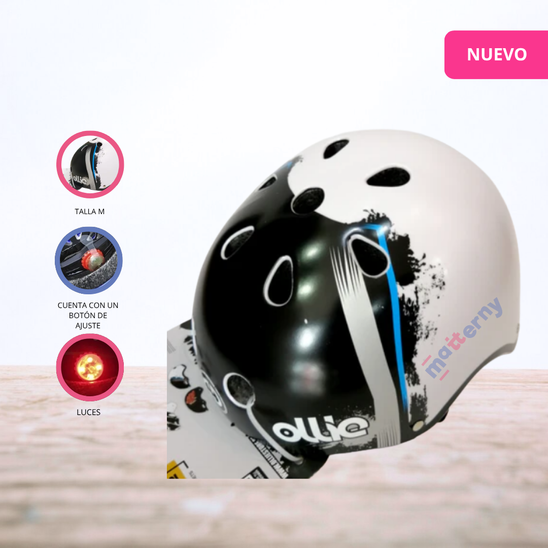 CASCO PROTECTOR CON DISEÑO Y LUCES OLLIE «VELOX» WHITEBLUE - 1