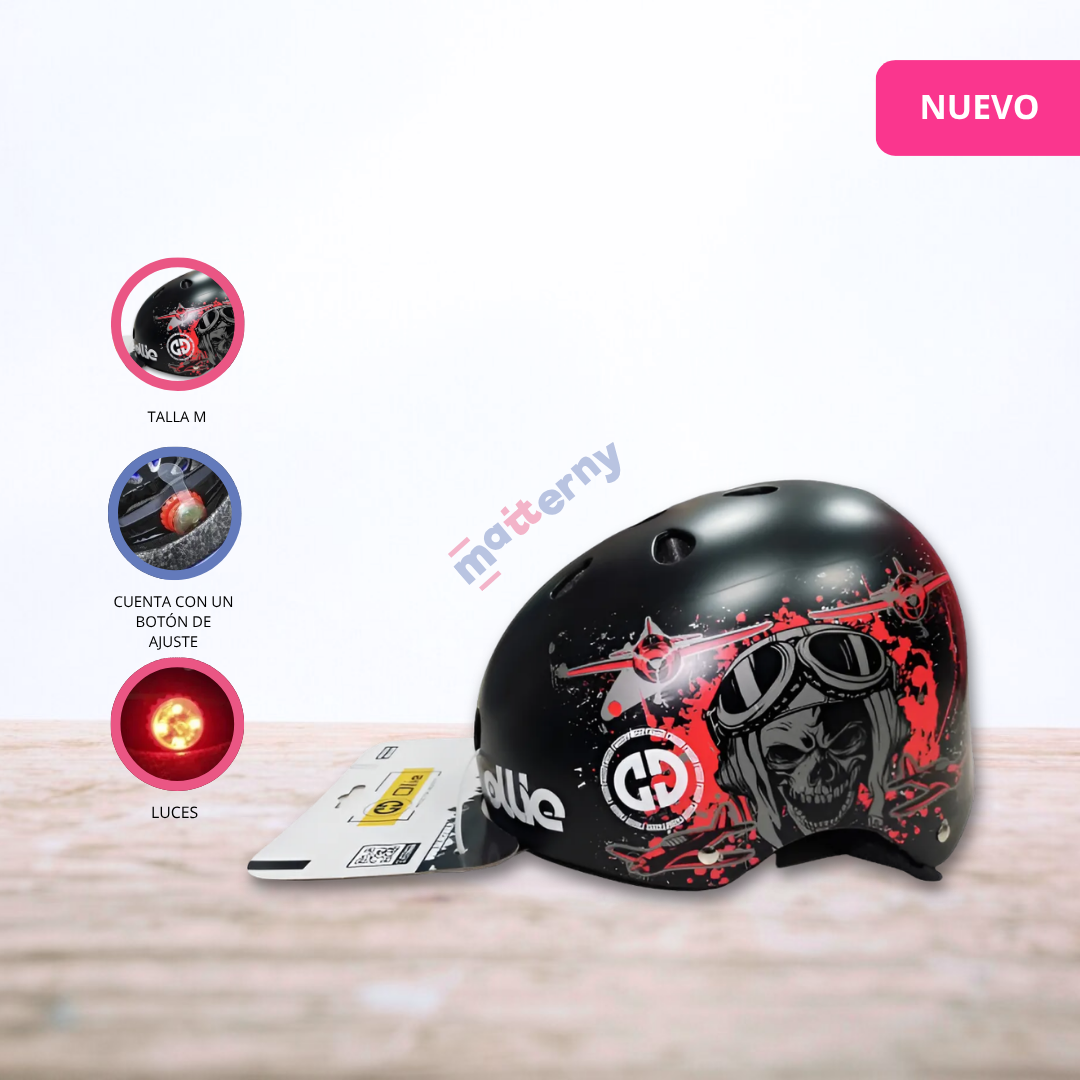 CASCO PROTECTOR CON DISEÑO Y LUCES PARA NIÑOS «VELOX» BLACKRED - 1