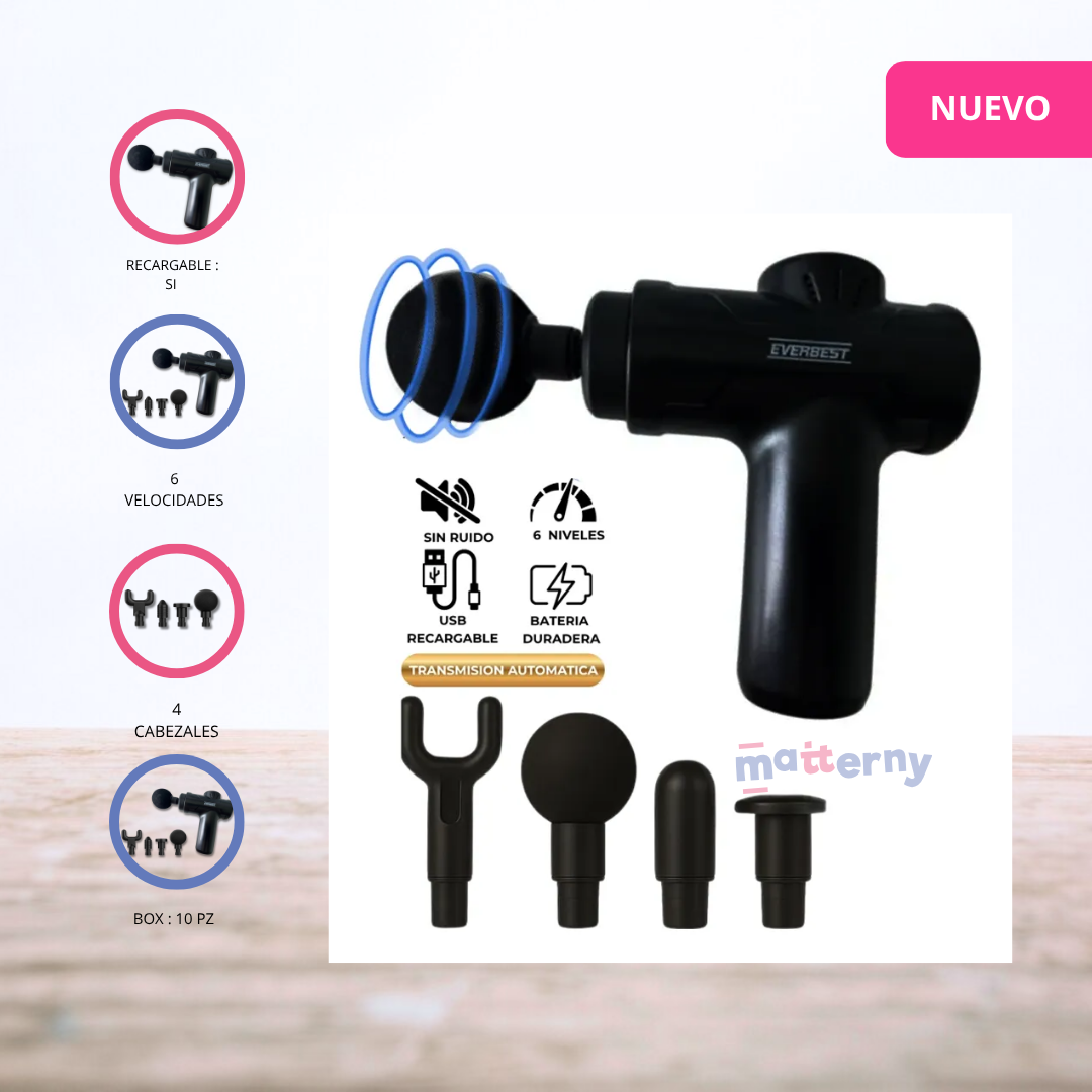 PISTOLA MASAJEADOR MUSCULAR EVERBEST «MASSAGE» BLACK - 2